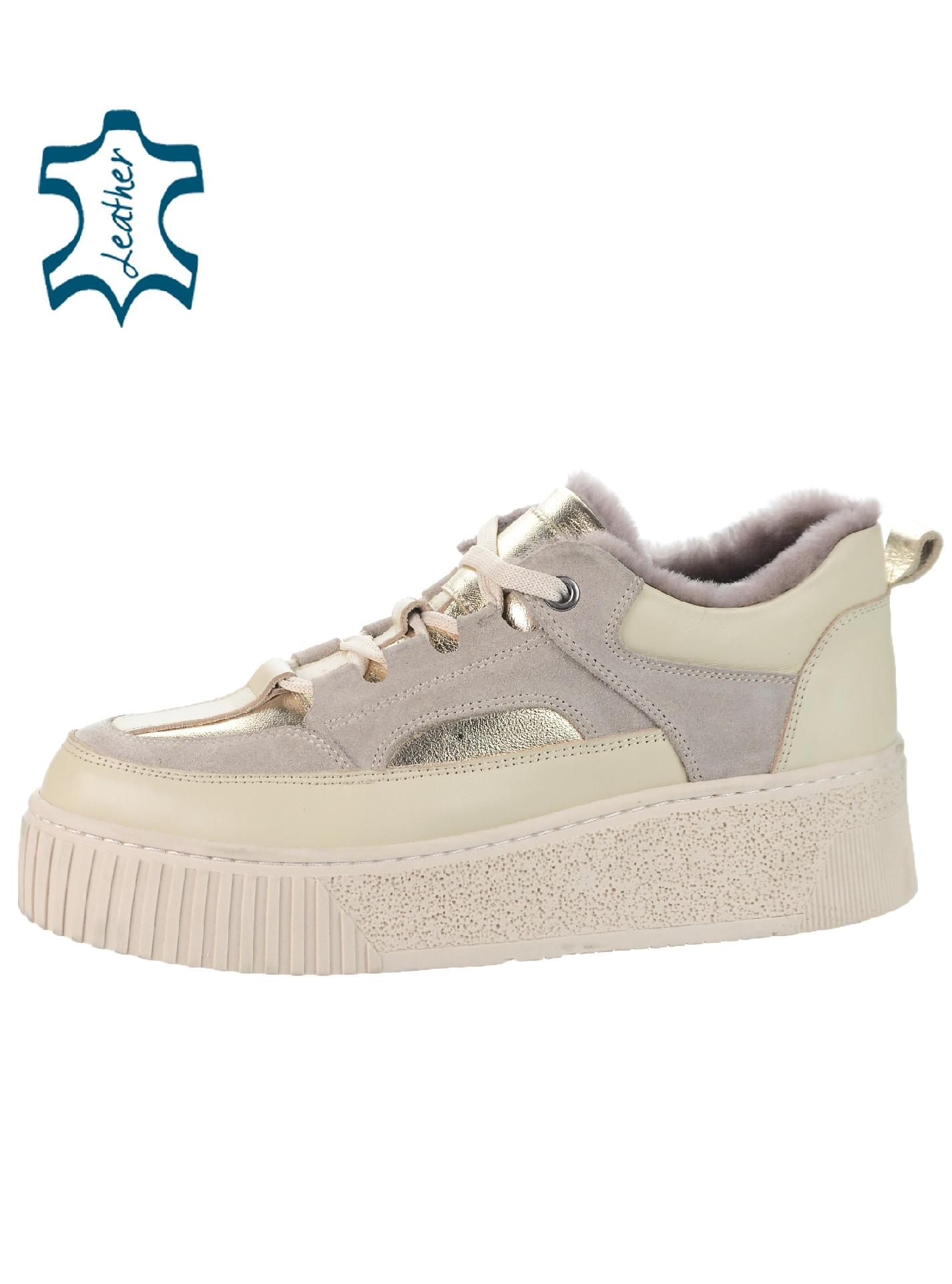 OLIVIA SHOES béžovo-zlaté elegentné zateplené tenisky
