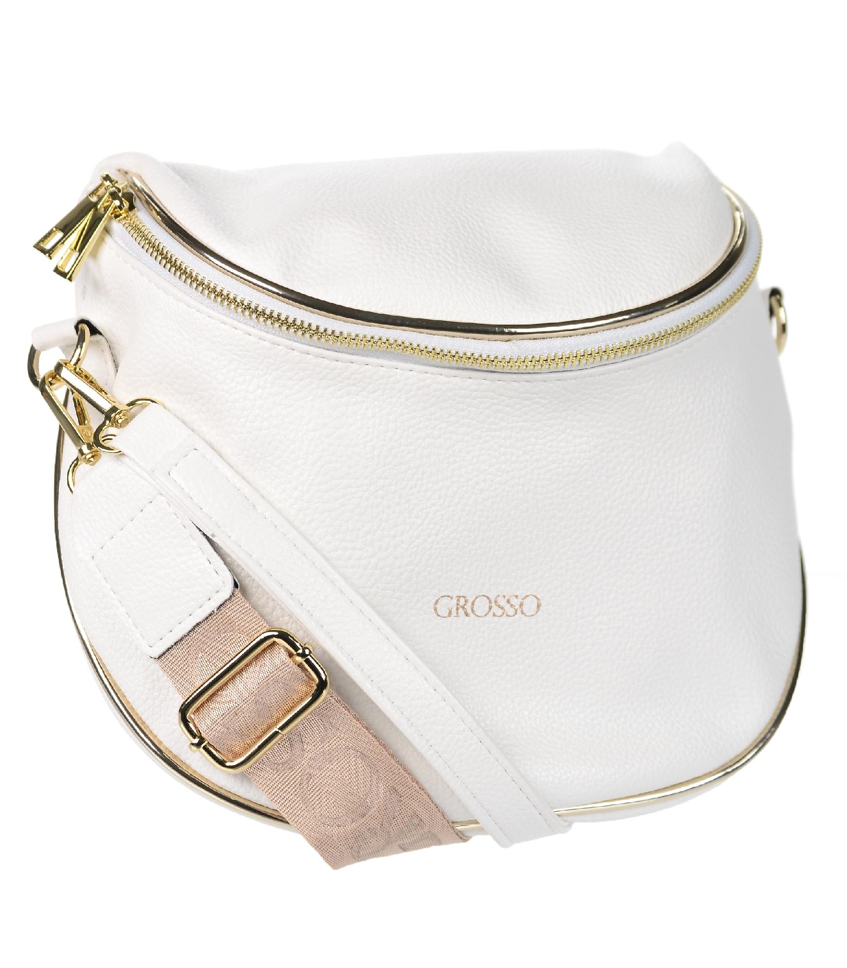 GROSOO Biela crossbody kabelka s nápisom GROSSO peny