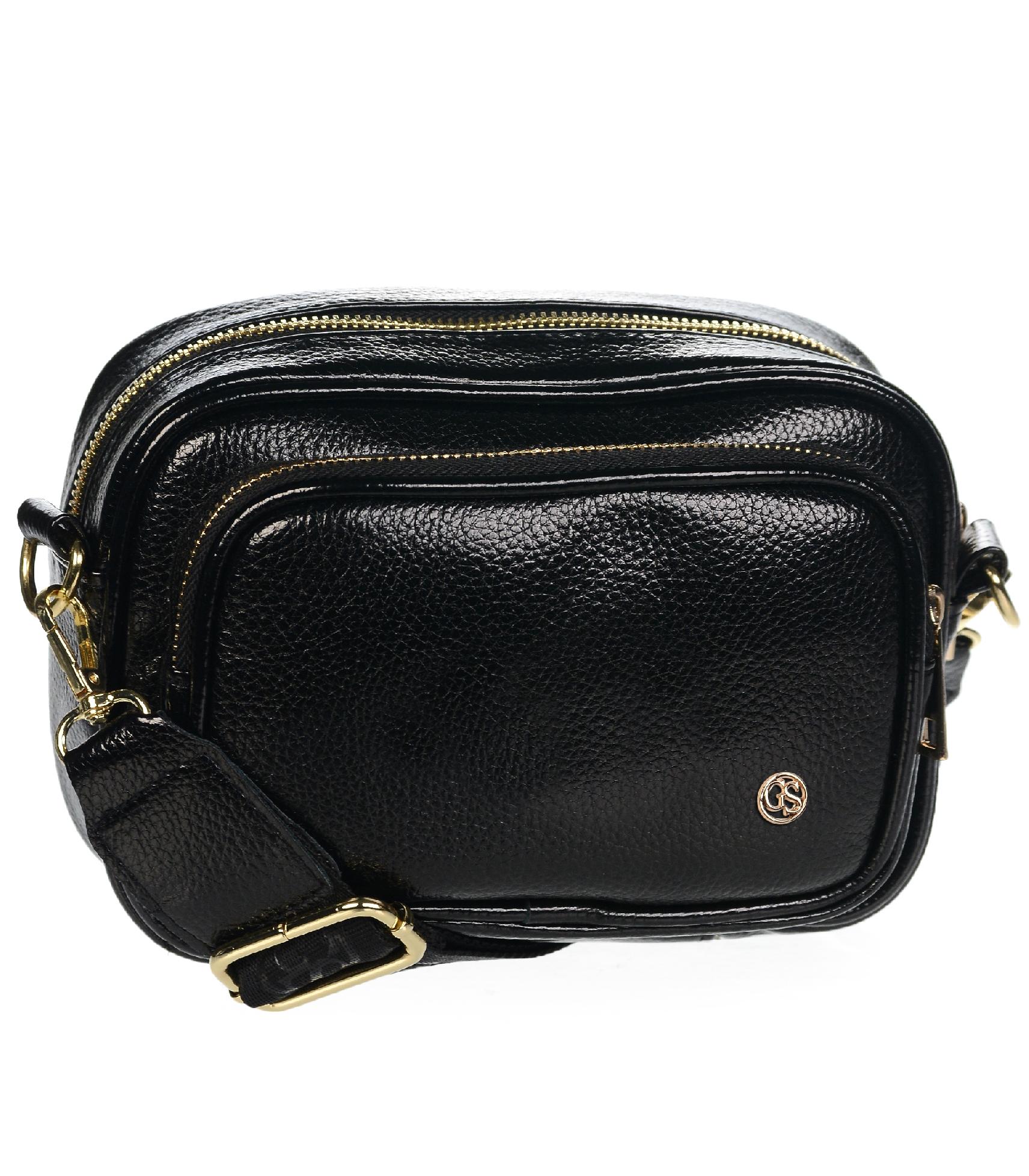GROSSO malá čierna crossbody kabelka so zlatými zipsami Gréta