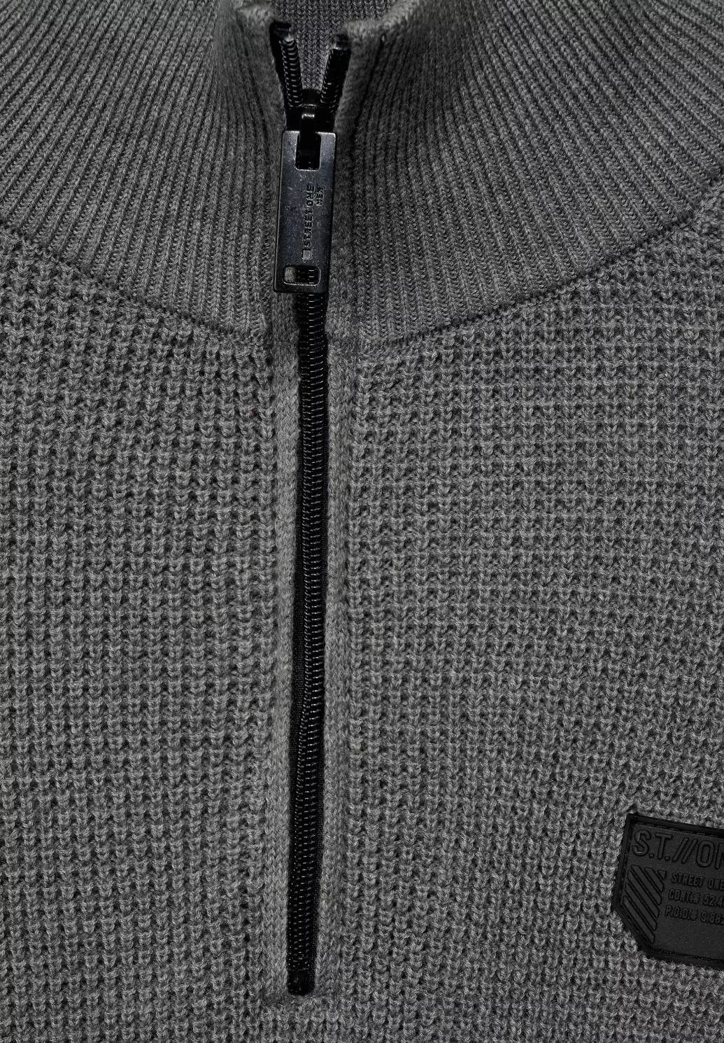 Street One MEN trójsky sveter so zipsom, šed.