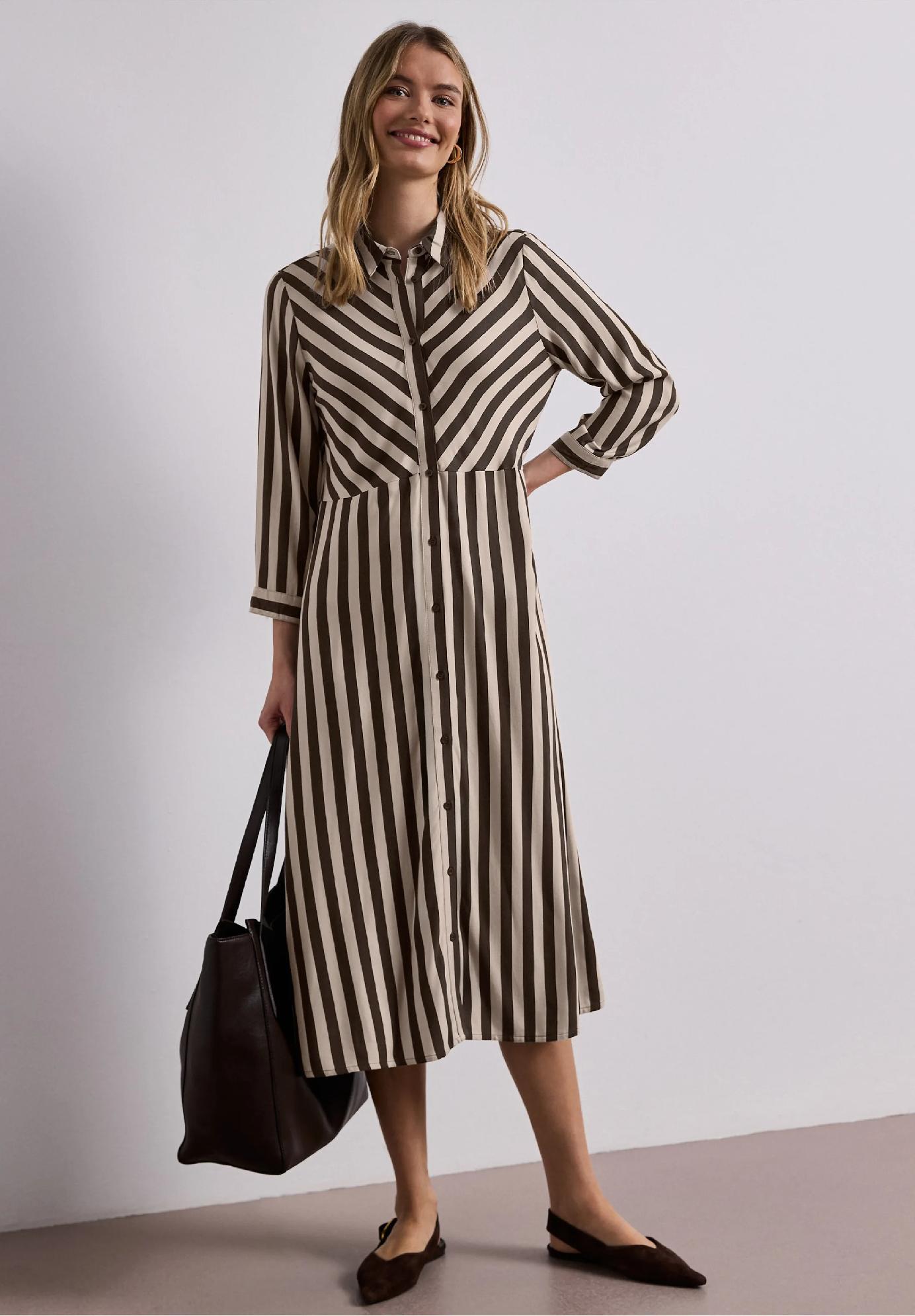 Street One midi šaty s celoplošným zapínaním na gombíky, bež