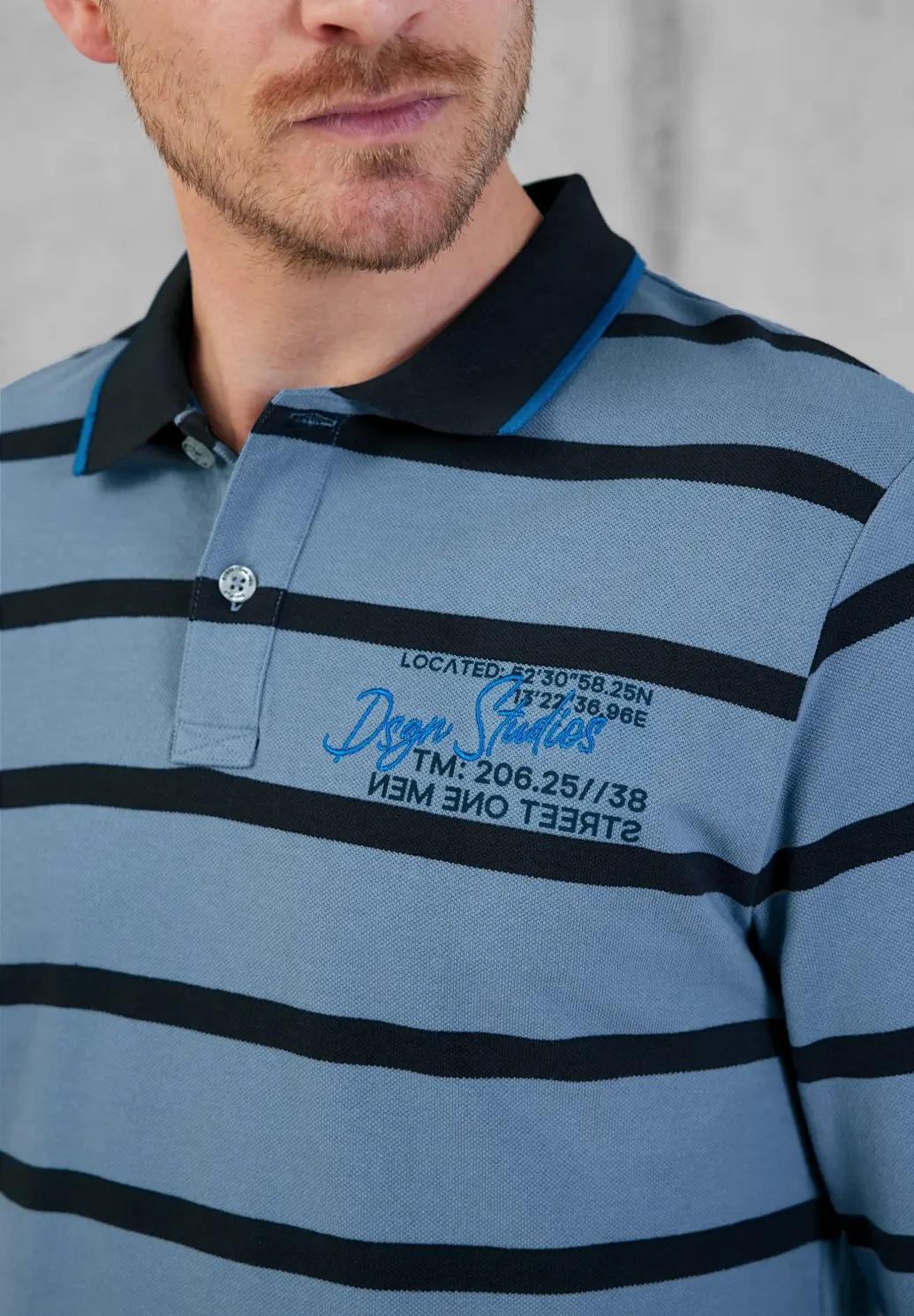 Street One MEN pruhované polo tričko s dlhým rukávom, mod