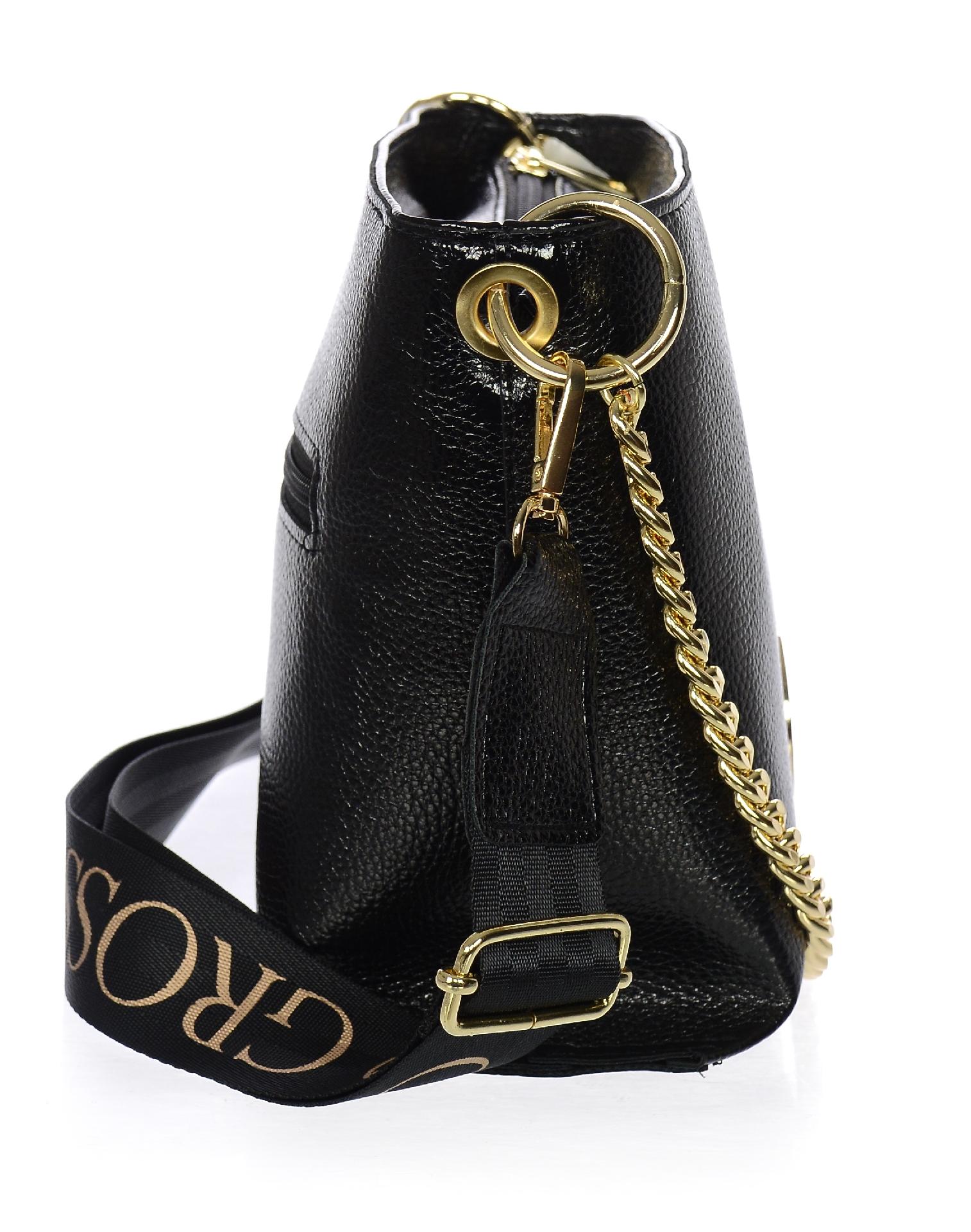 GROSSO čierna crossbody kabelka so zlatou retiazkou a remienkom KAREN