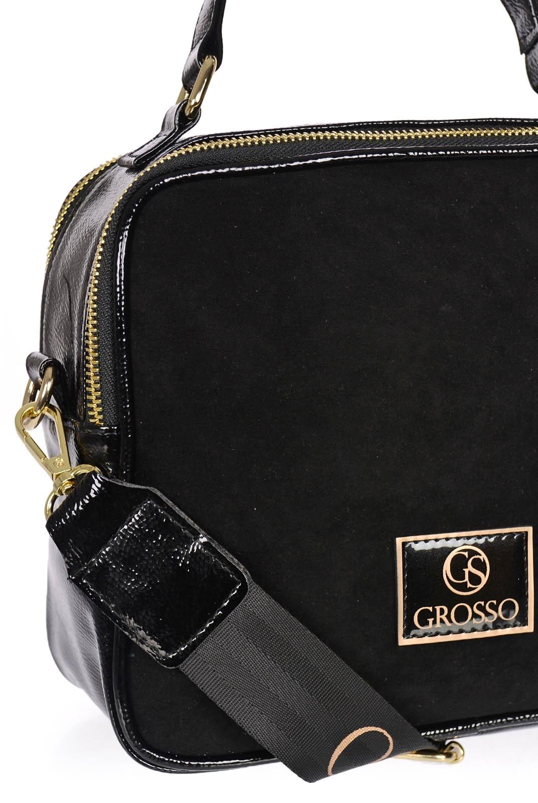 GROSSO čierna hranatá crossbody kabelka so zlatými aplikáciami NICOL