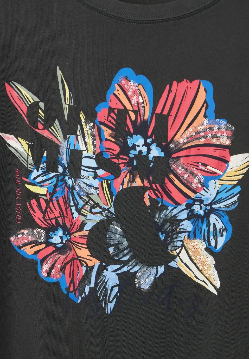 CECIL tričko s fotografickou potlačou kvetov, kaki