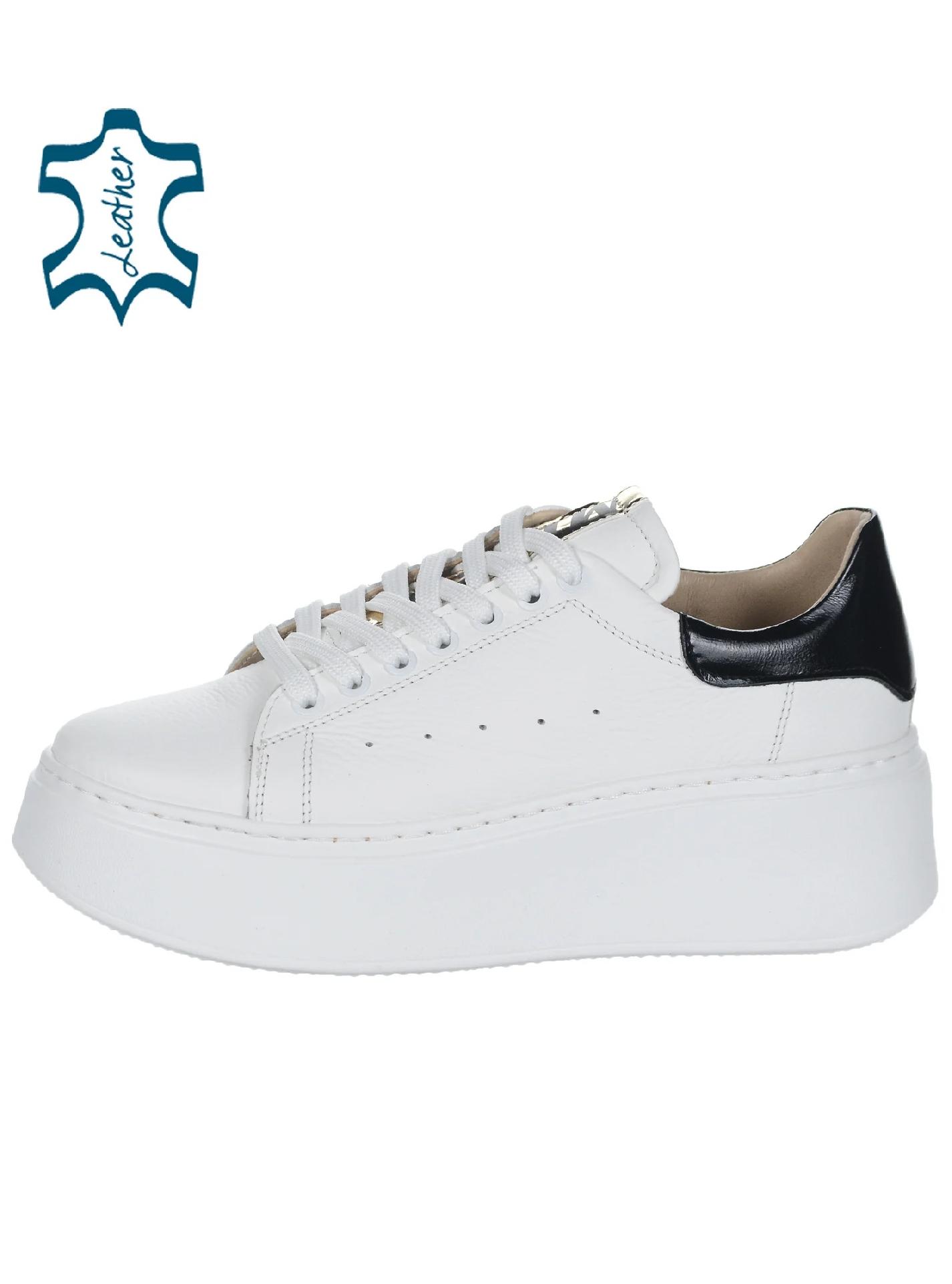 OLIVIA SHOES biele tenisky s čiernou pätou
