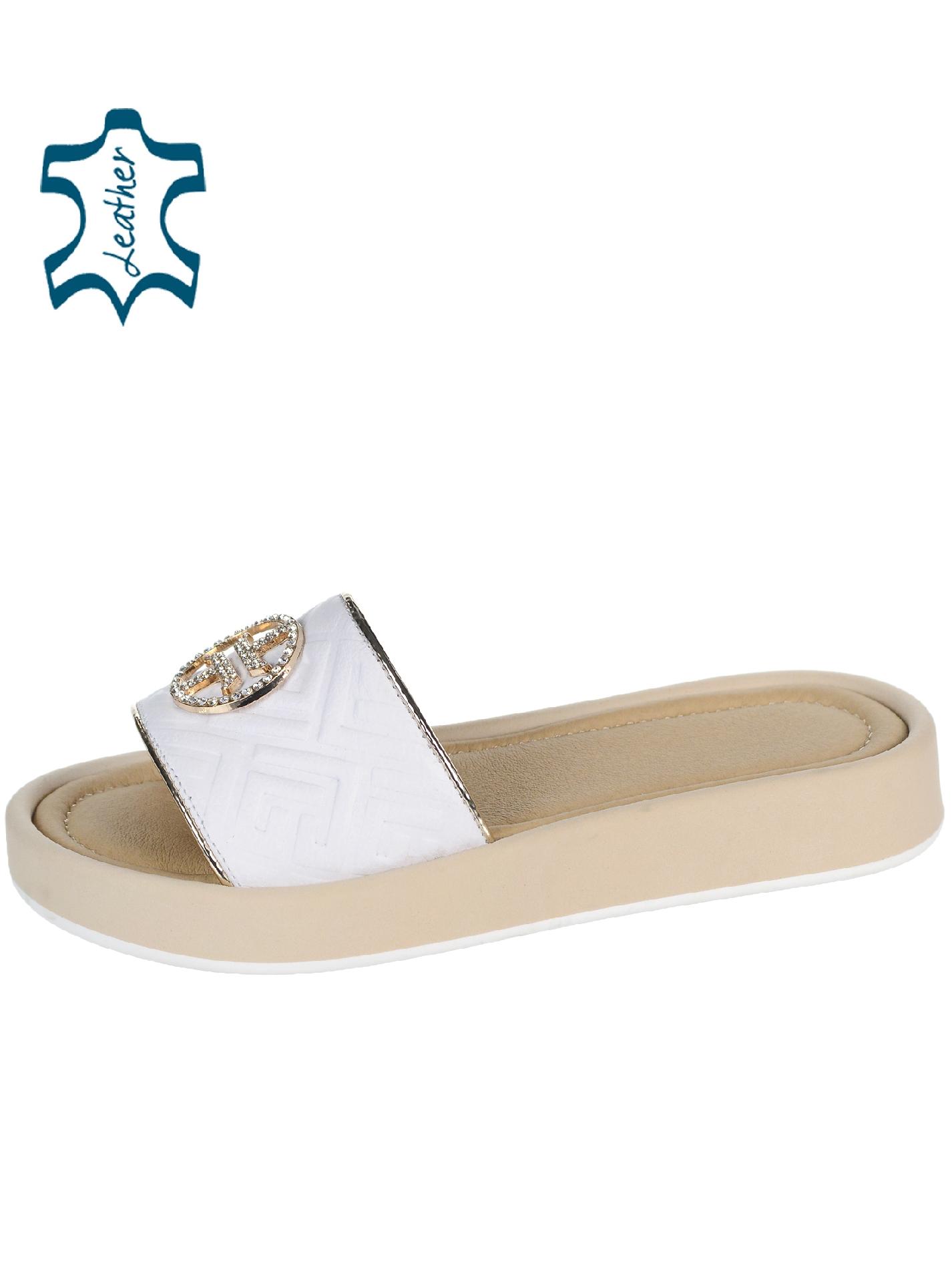OLIVIA SHOES bielo-zlaté štýlové šľapky s okrúhlou ozdobou
