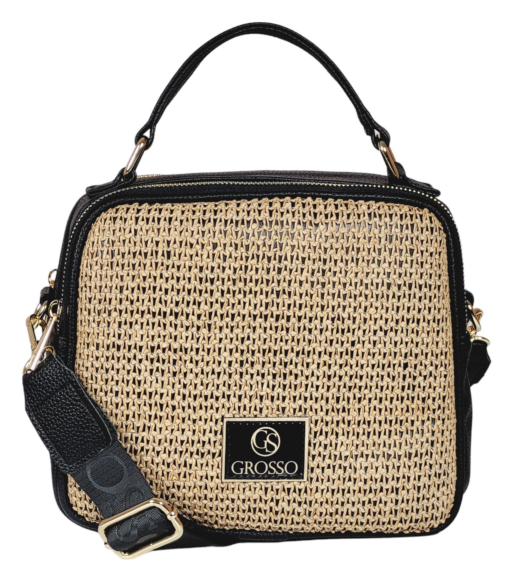 GROSSO čierno-slamená letná crossbody kabelka NICOL