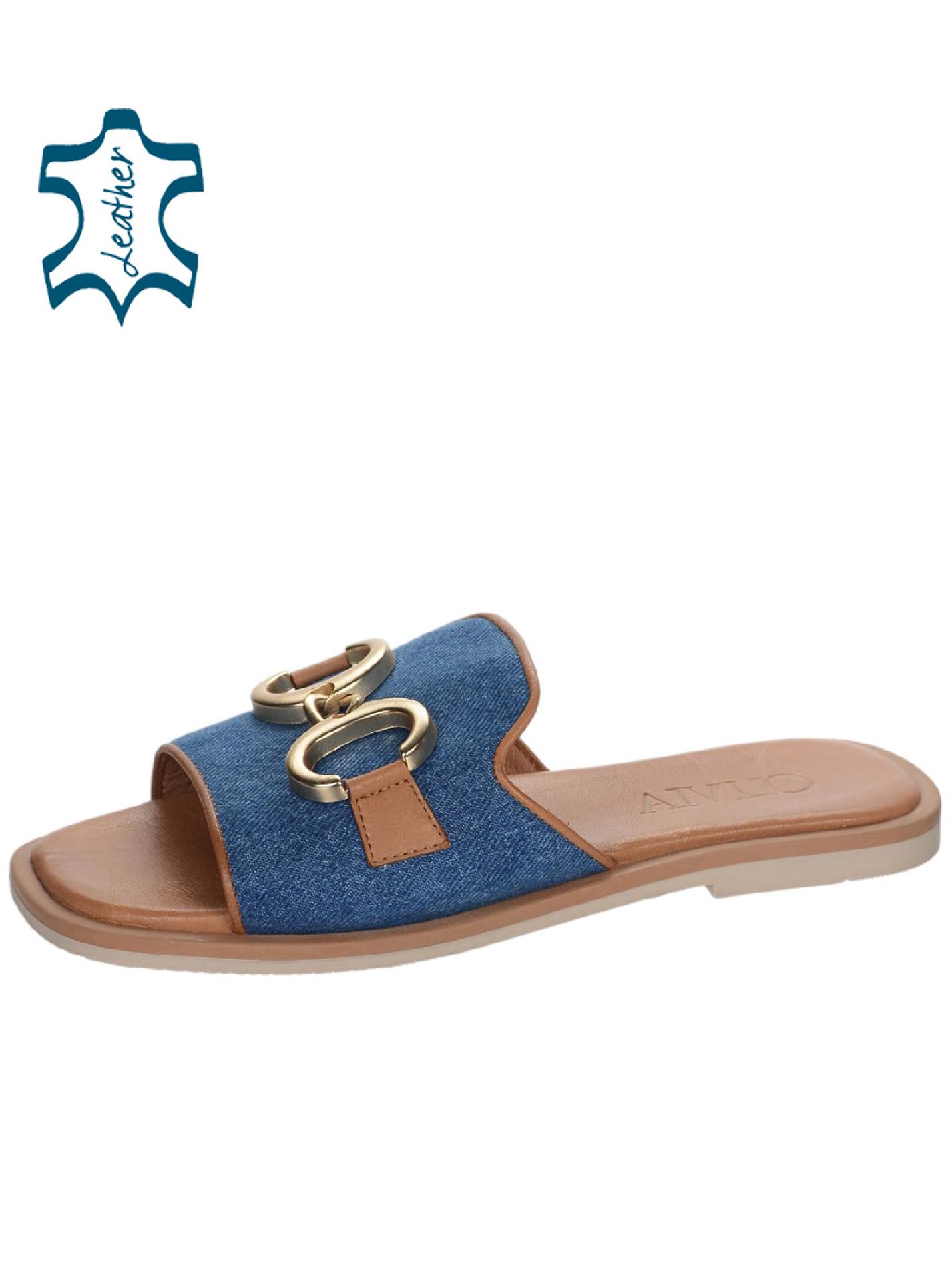 OLIVIA SHOES letné riflové moderné šľapky s ozdobou