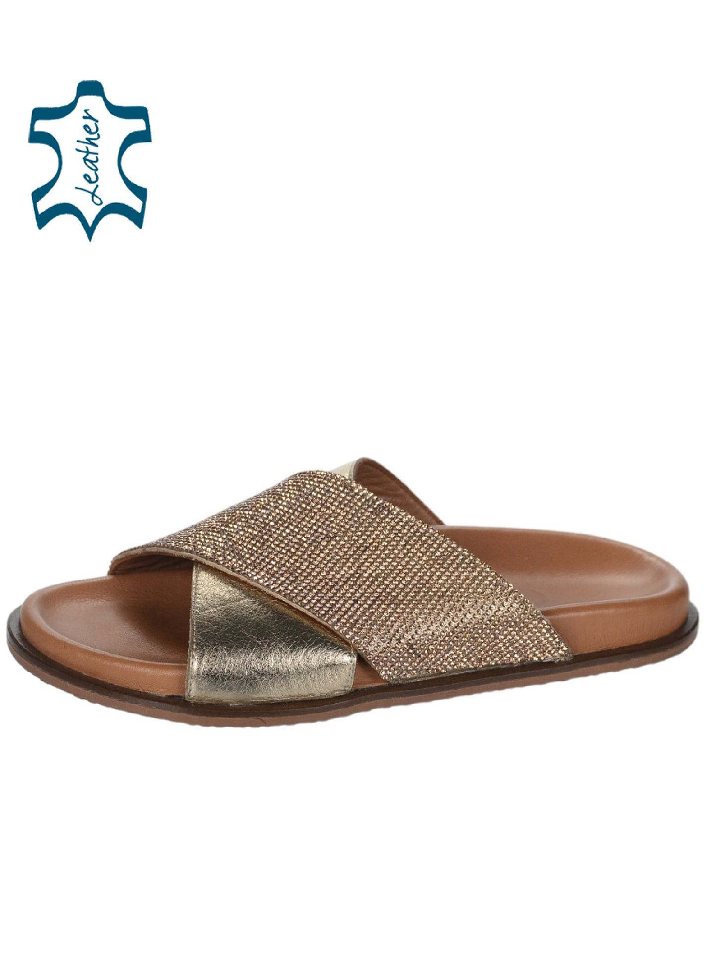 OLIVIA SHOES zlaté šľapky s kamienkami 