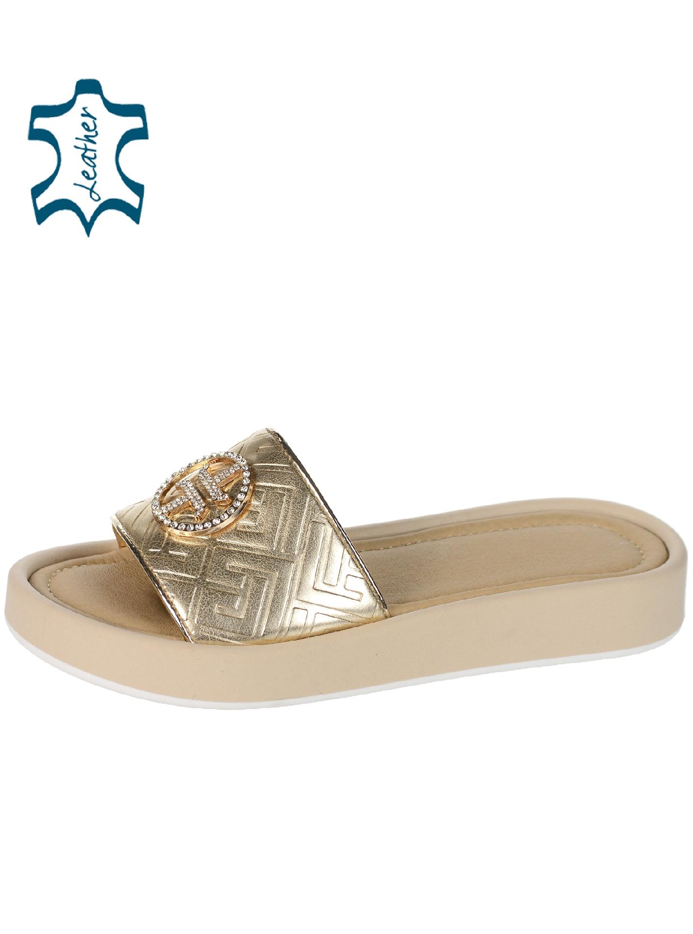 OLIVIA SHOES zlaté štýlové šľapky s okrúhlou ozdobou