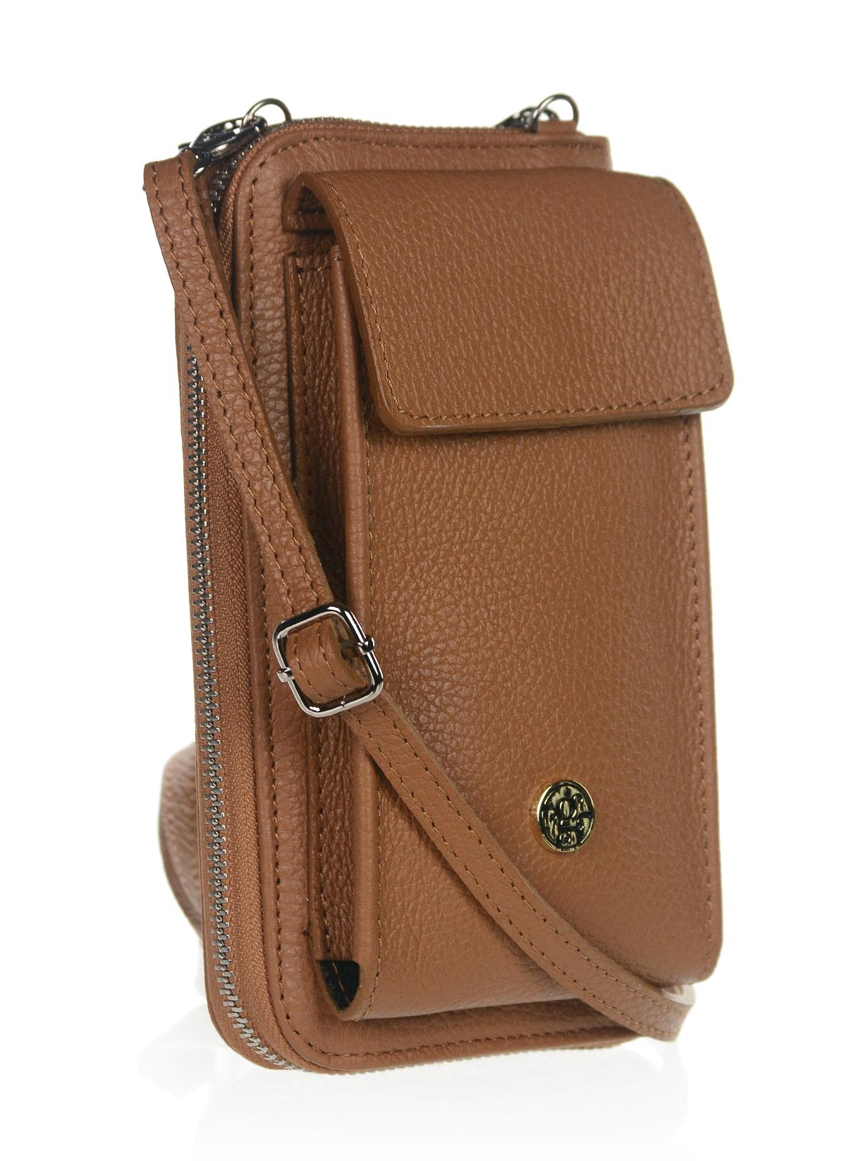 OLIVIA SHOES praktická kožená hnedá crossbody peňaženka s vreckom Michaela, hne
