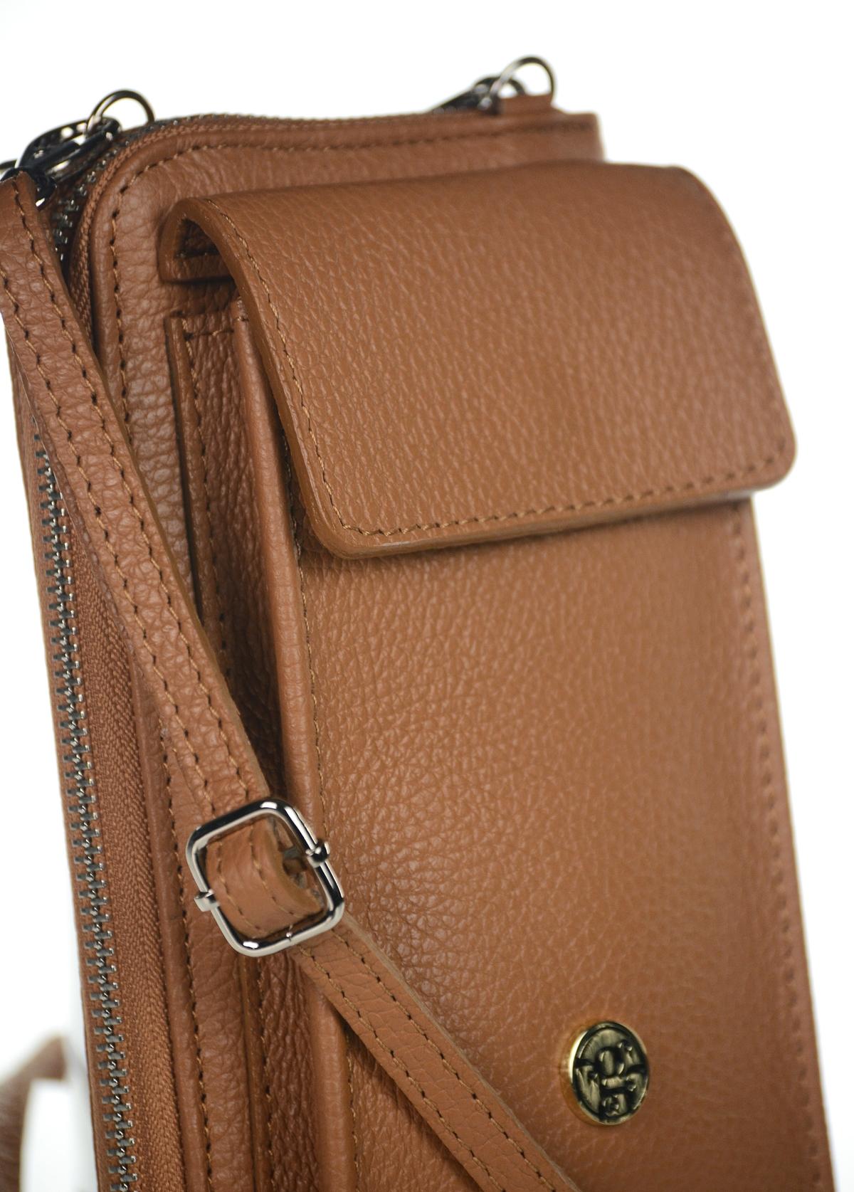 OLIVIA SHOES praktická kožená hnedá crossbody peňaženka s vreckom Michaela, hne