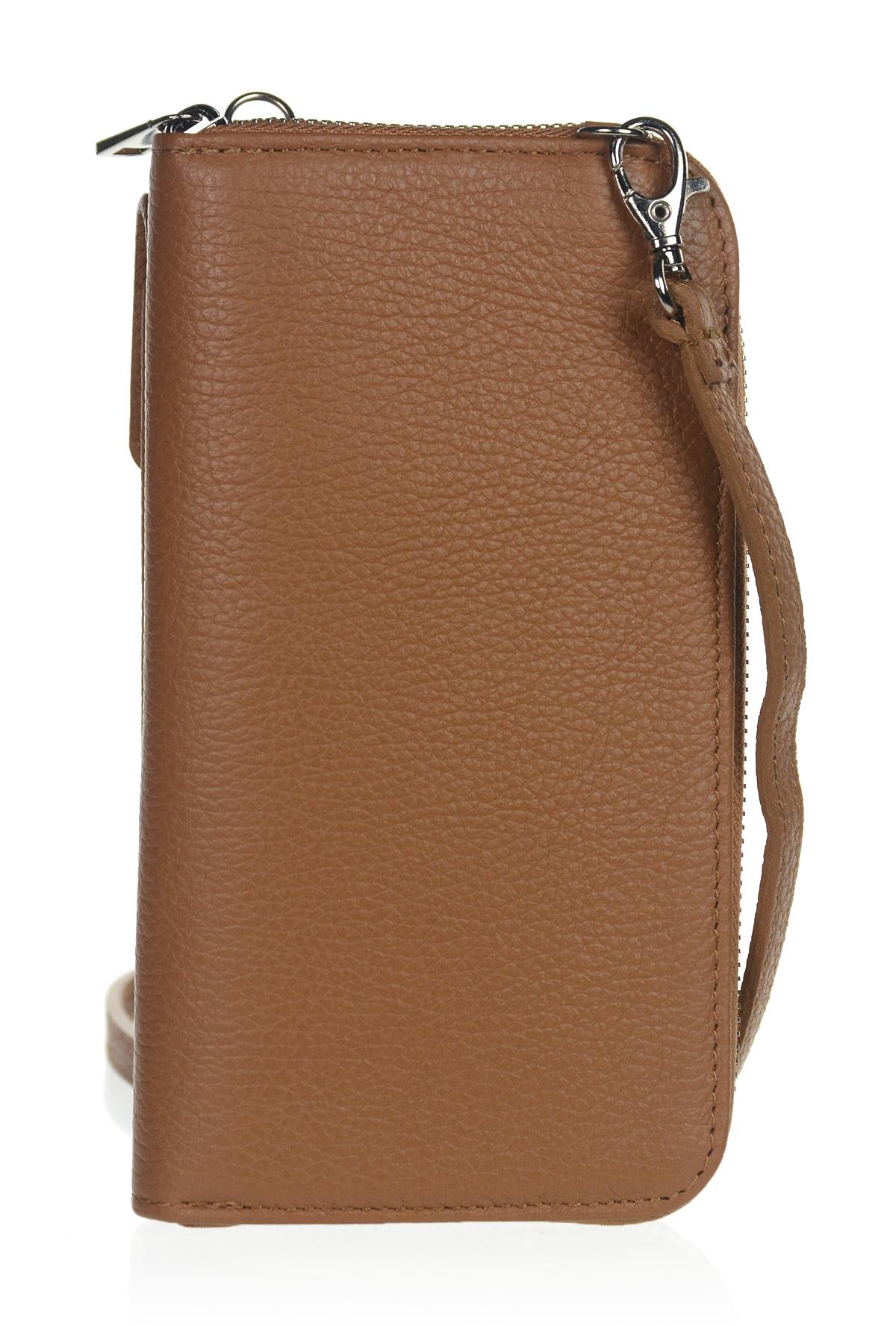 OLIVIA SHOES praktická kožená hnedá crossbody peňaženka s vreckom ...