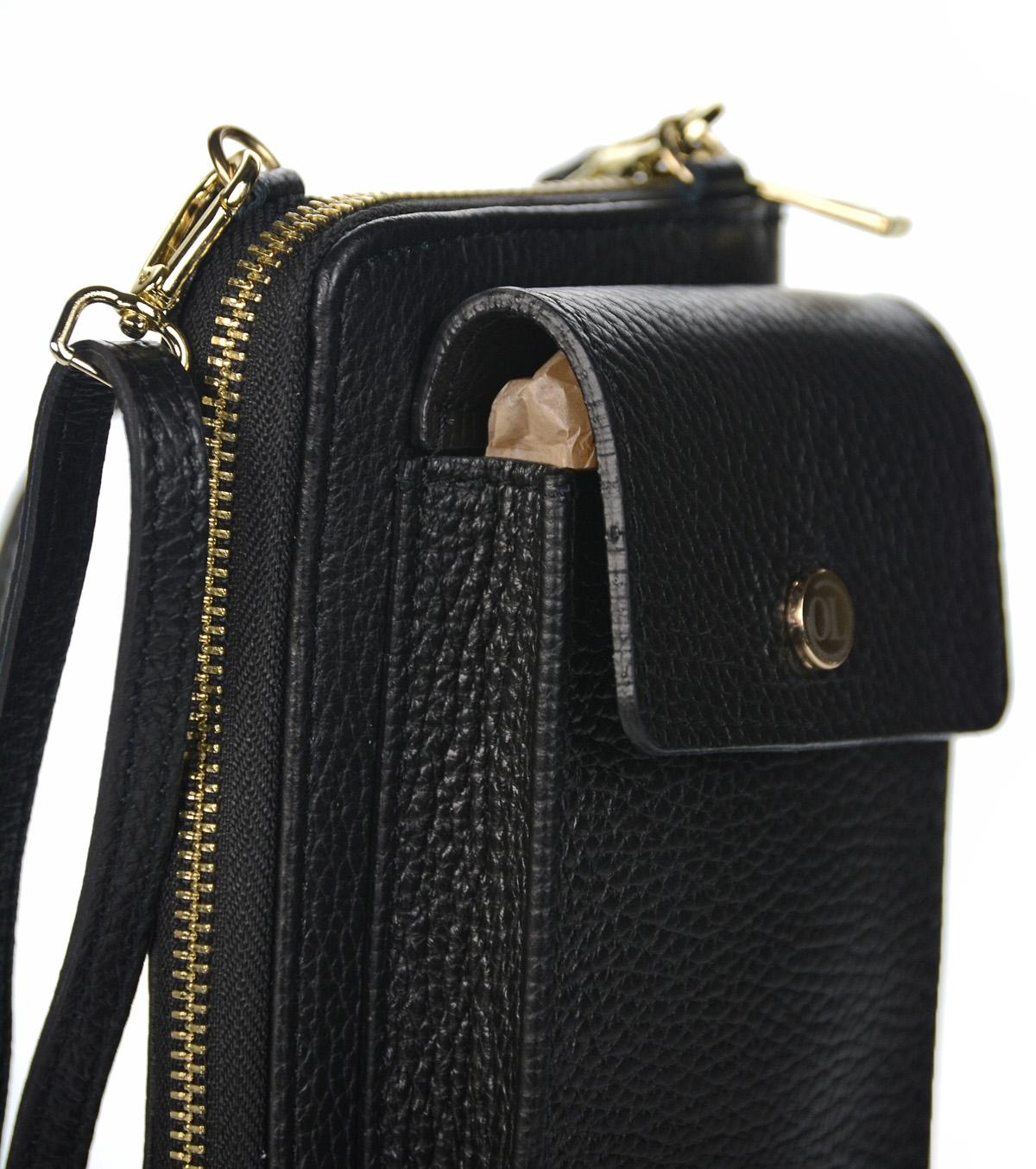 OLIVIA SHOES praktická kožená čierna crossbody peňaženka s vreckom Michaela, čie