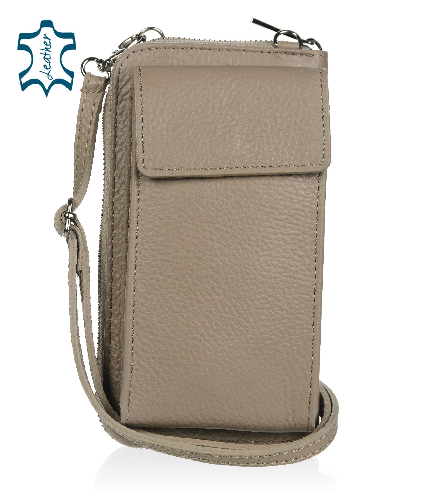 OLIVIA SHOES praktická béžová kožená crossbody peňaženka s vreckom MICHAELA