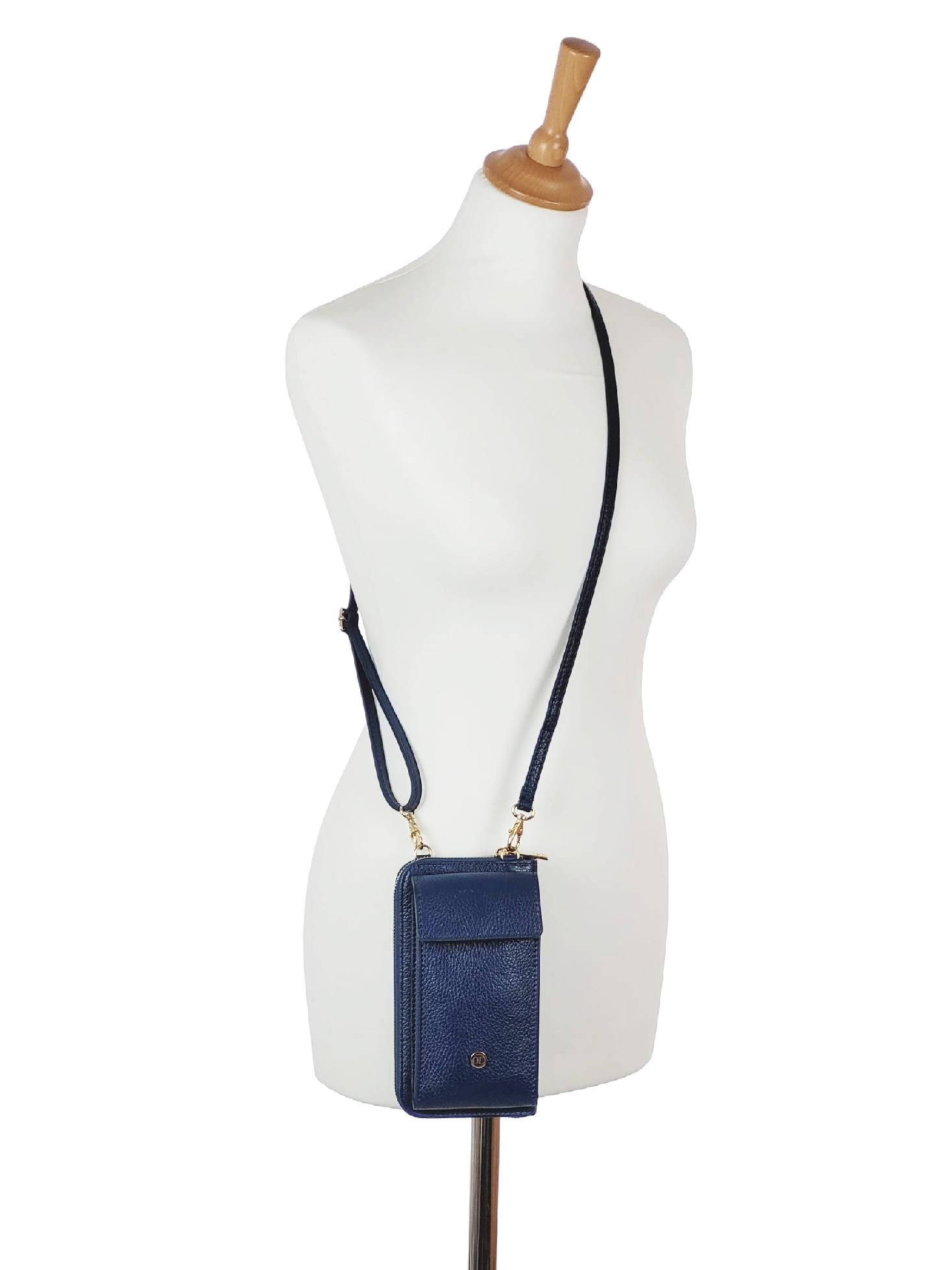 OLIVIA SHOES praktická kožená modrá crossbody peňaženka s vreckom Michaela, mod