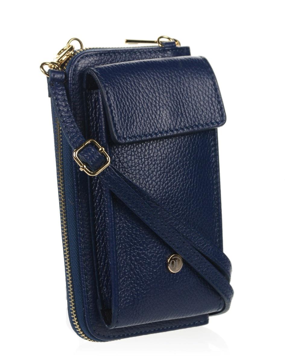 OLIVIA SHOES praktická kožená modrá crossbody peňaženka s vreckom Michaela, mod