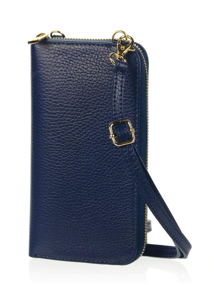 OLIVIA SHOES praktická kožená modrá crossbody peňaženka s vreckom Michaela, mod