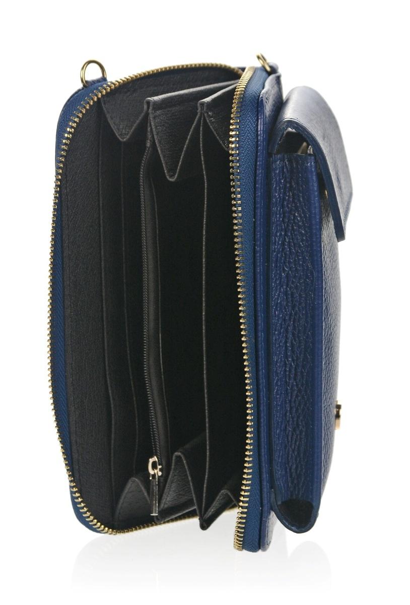 OLIVIA SHOES praktická kožená modrá crossbody peňaženka s vreckom Michaela, mod