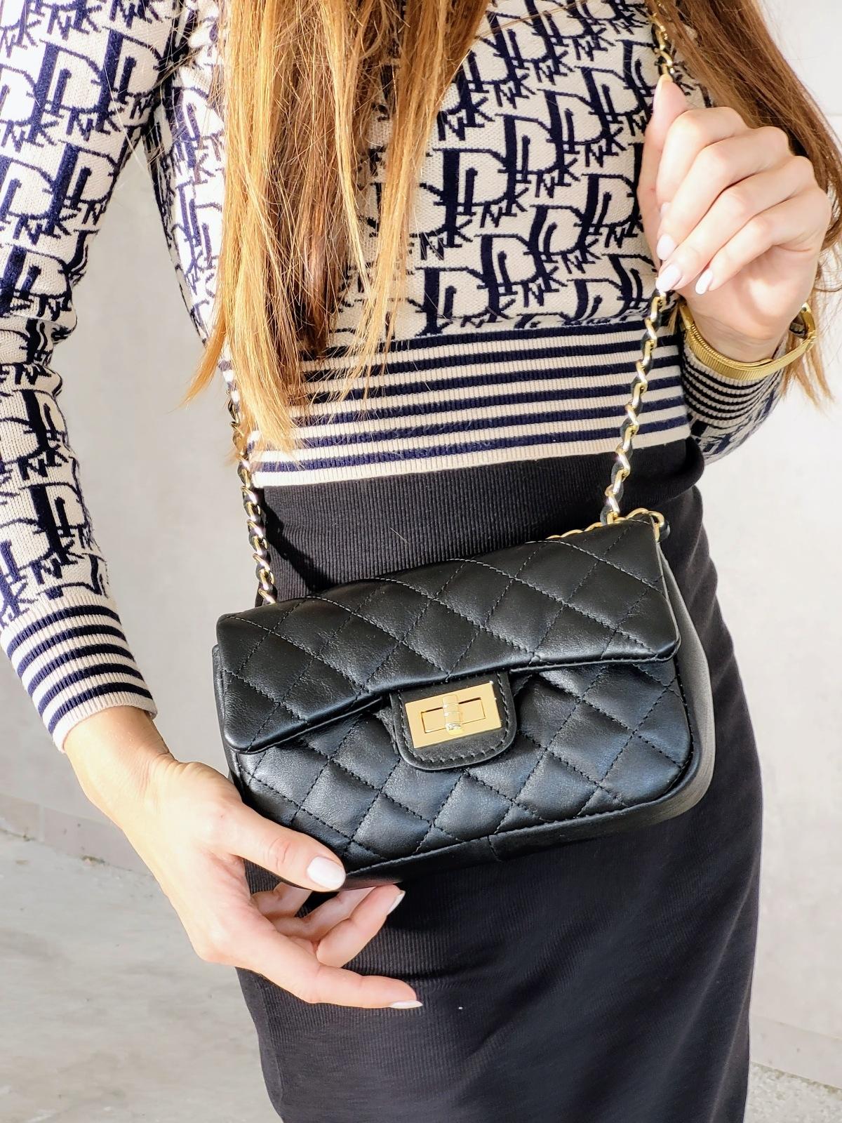 OLIVIA SHOES malá elegantná čierna kožená kabelka Noemi