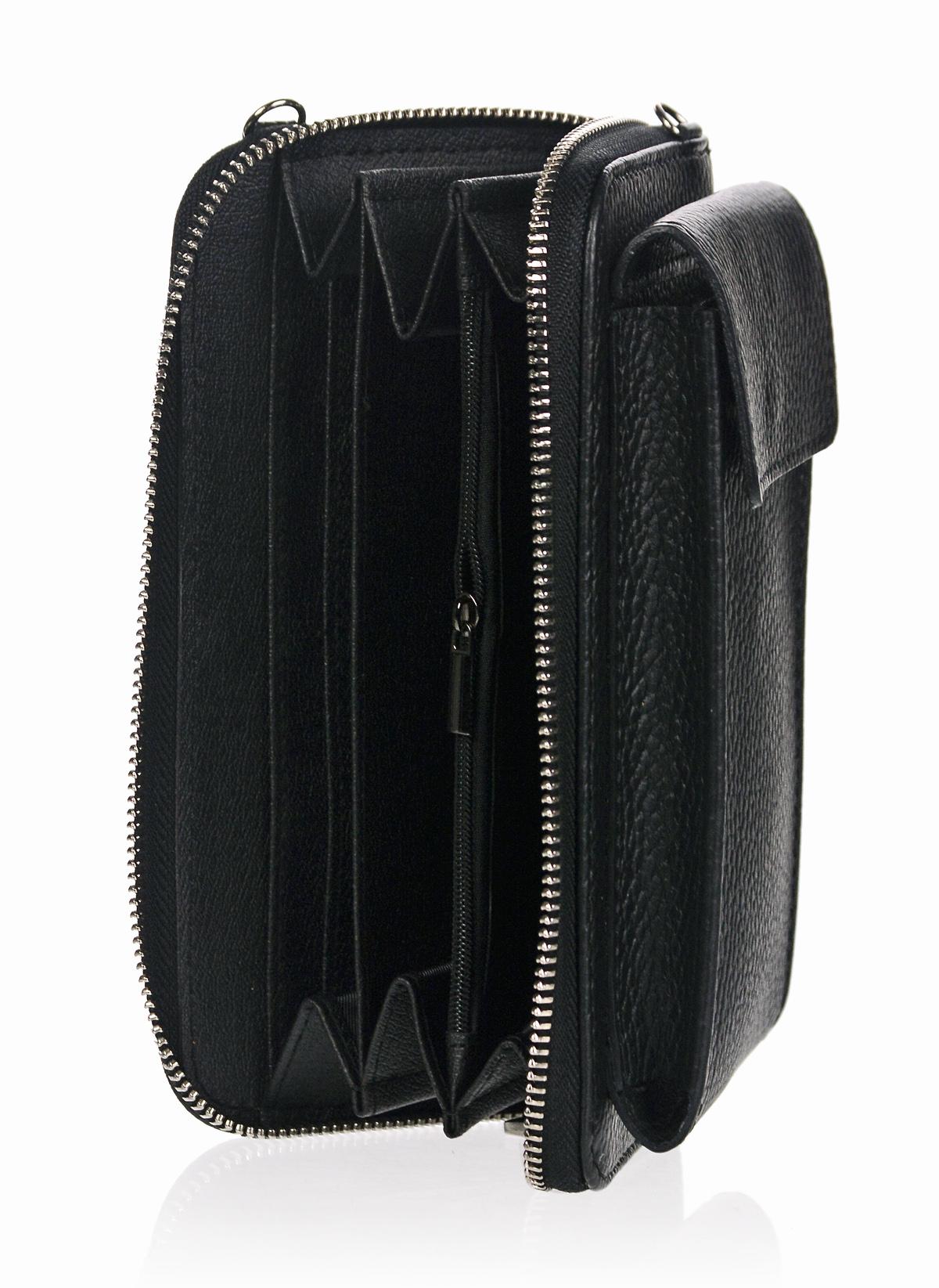 OLIVIA SHOES praktická čierna kožená crossbody peňaženka s vreckom MICHAELA