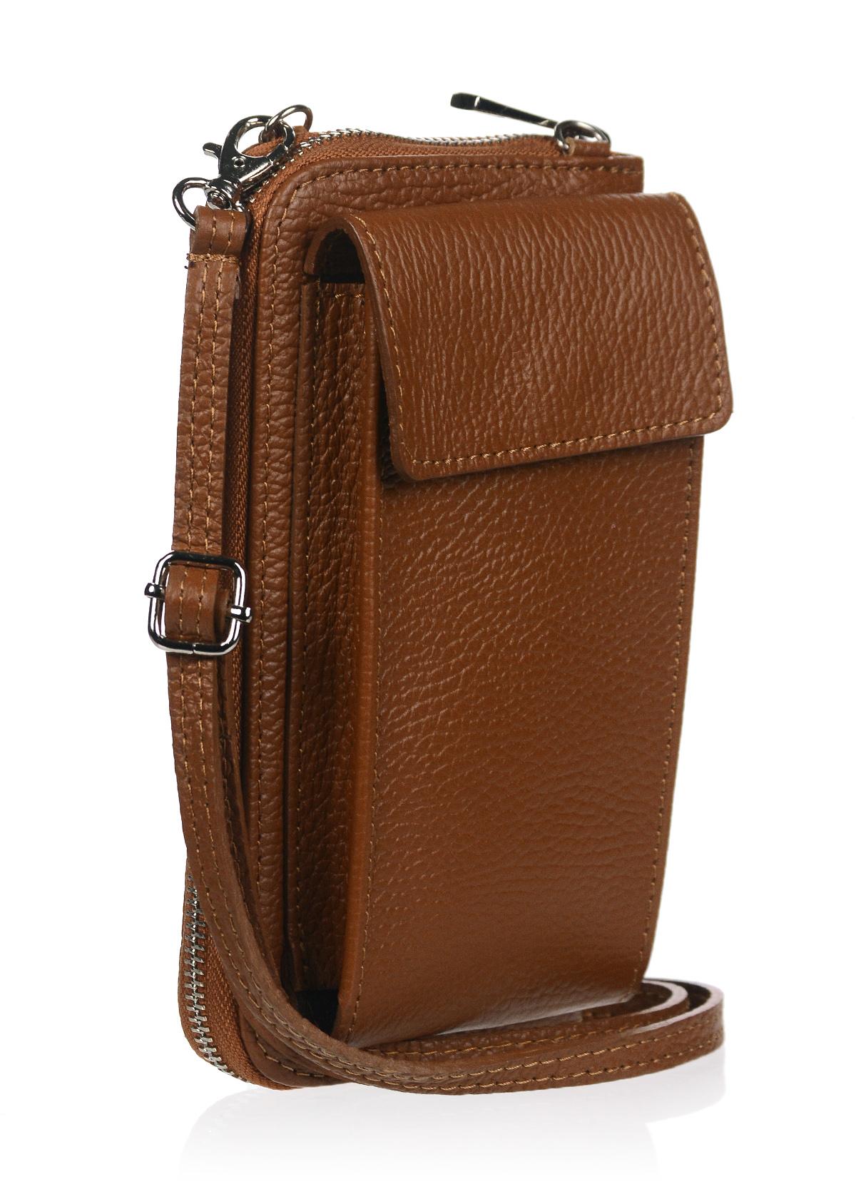 OLIVIA SHOES praktická hnedá kožená crossbody peňaženka s vreckom MICHAELA