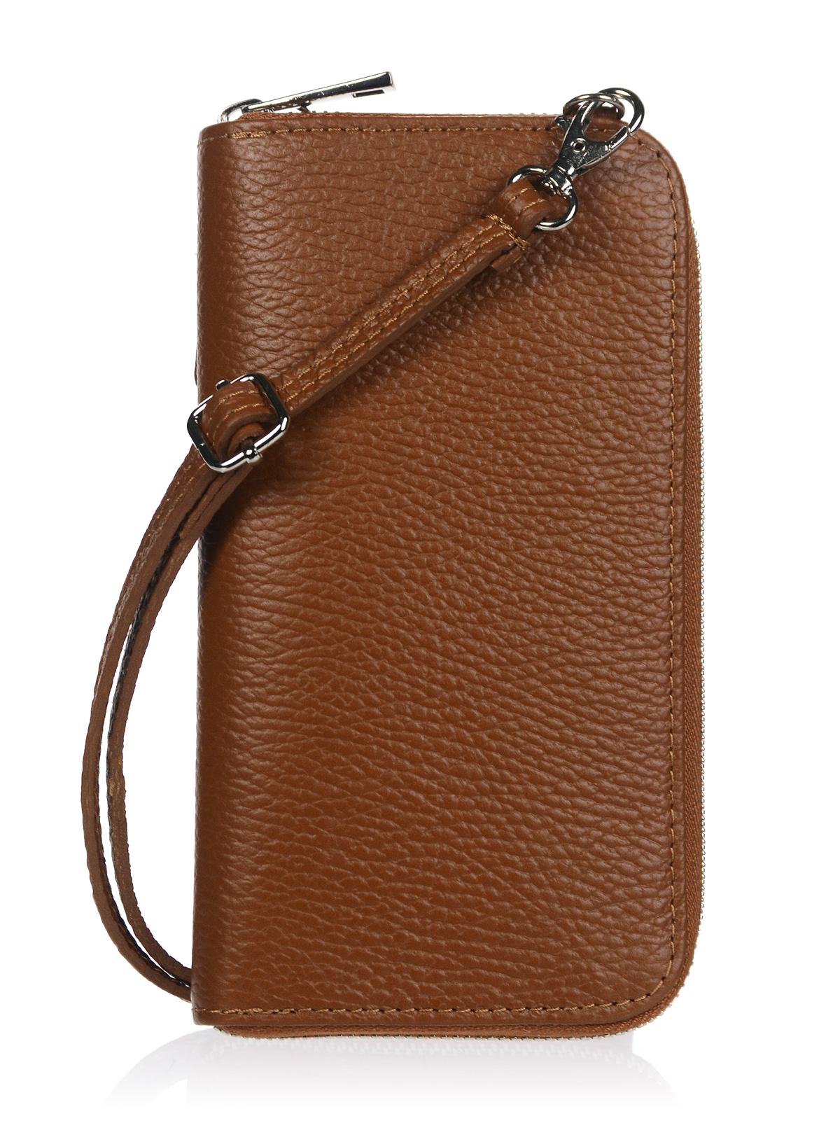 OLIVIA SHOES praktická hnedá kožená crossbody peňaženka s vreckom MICHAELA