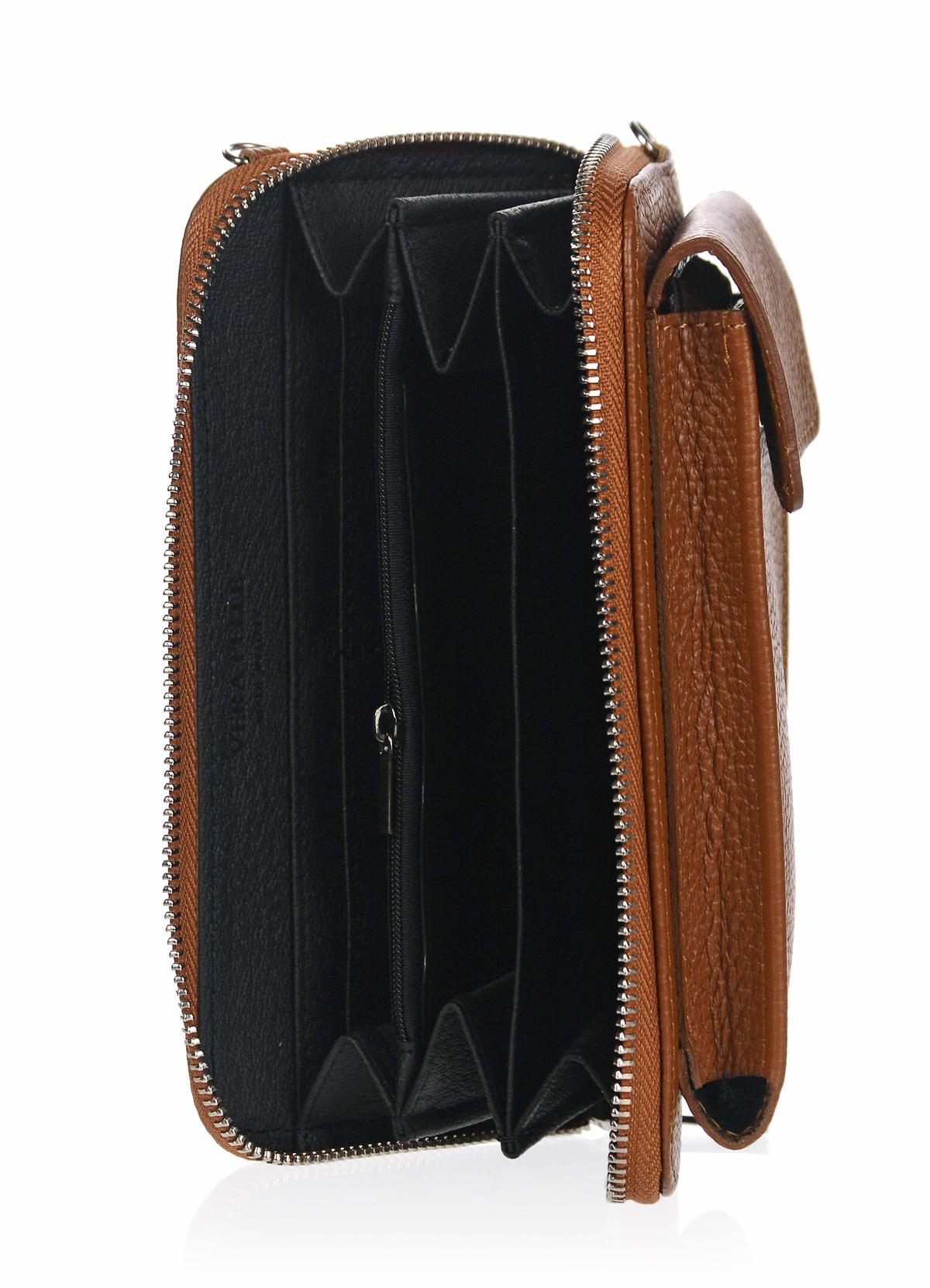 OLIVIA SHOES praktická hnedá kožená crossbody peňaženka s vreckom MICHAELA