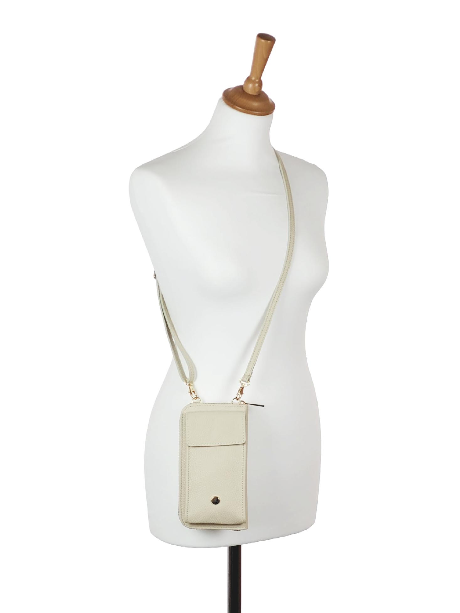 OLIVIA SHOES praktická béžová kožená crossbody peňaženka s vreckom MICHAELA