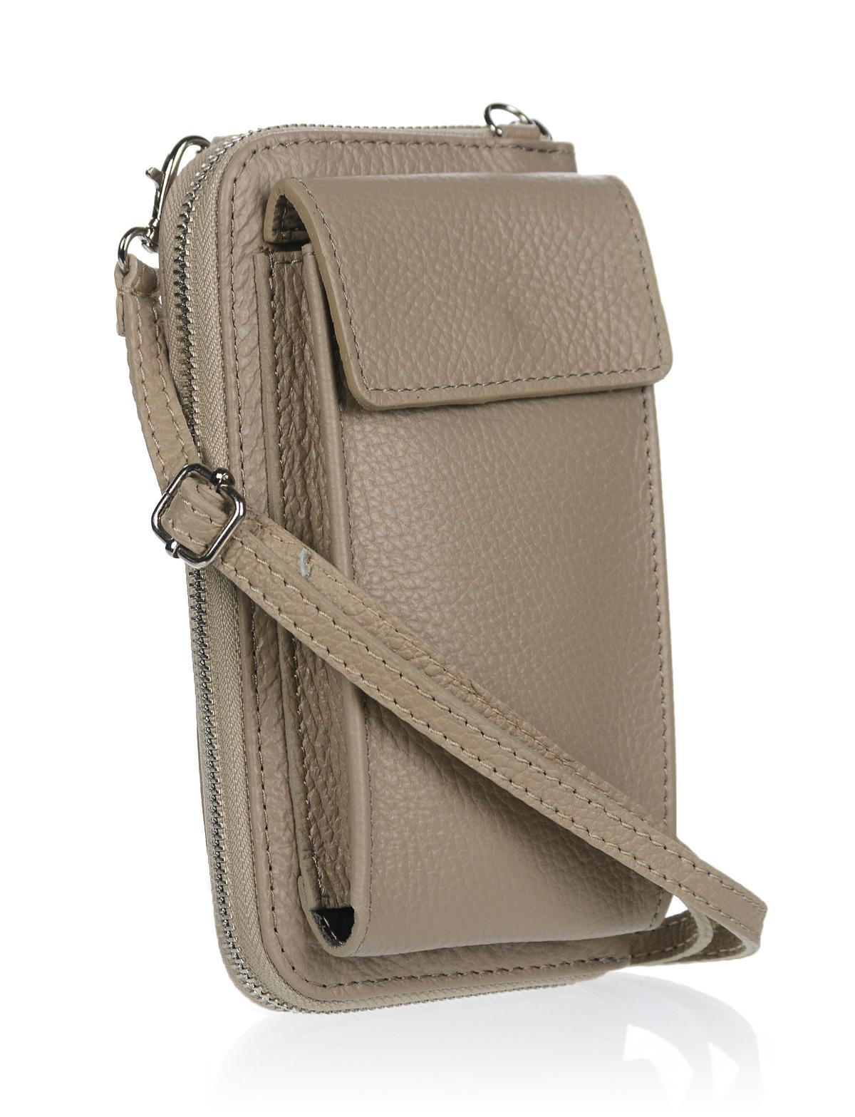 OLIVIA SHOES praktická béžová kožená crossbody peňaženka s vreckom MICHAELA