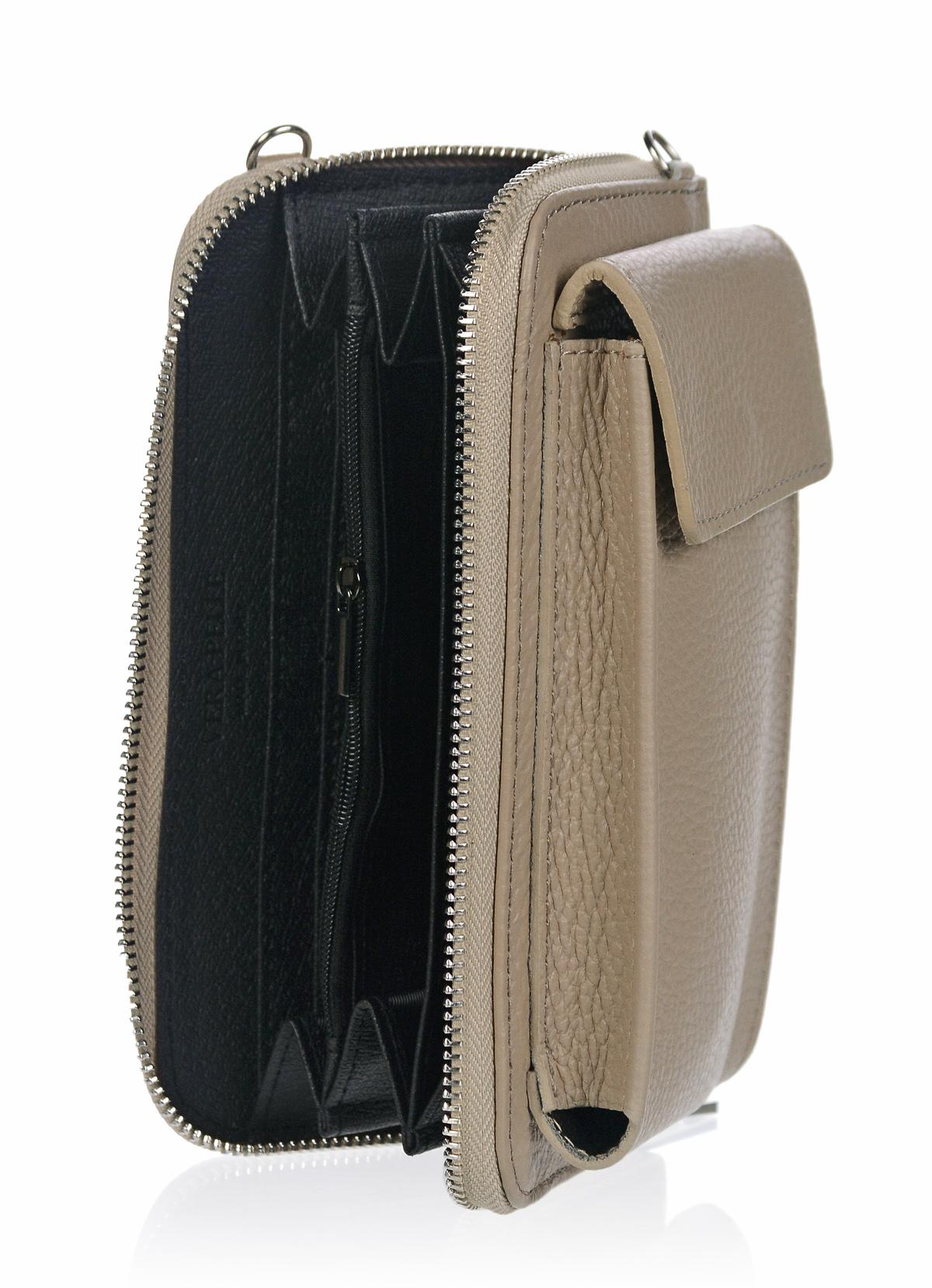 OLIVIA SHOES praktická béžová kožená crossbody peňaženka s vreckom MICHAELA