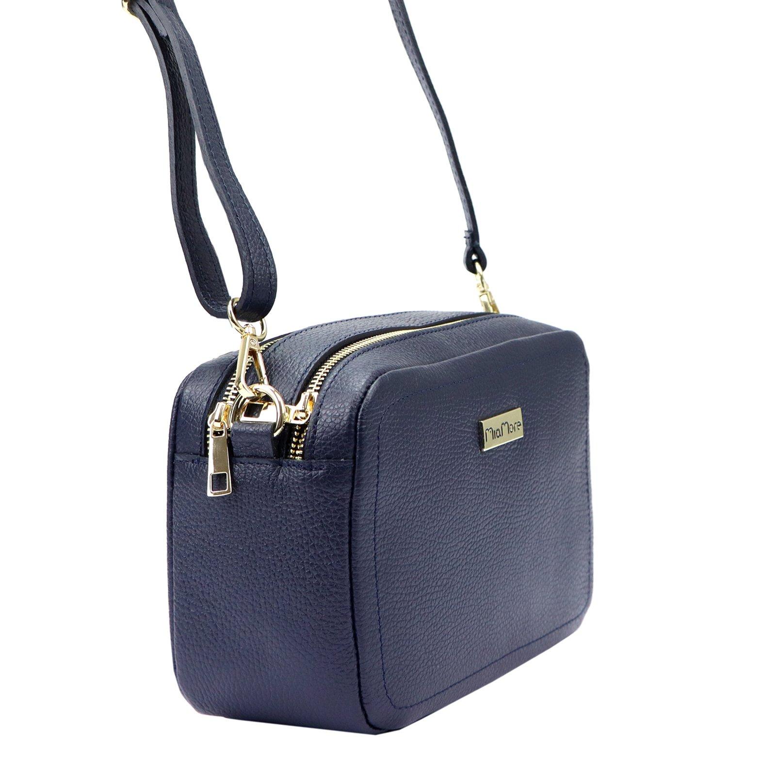 MIAMORE modrá kožená crossbody kabelka DOLLARO