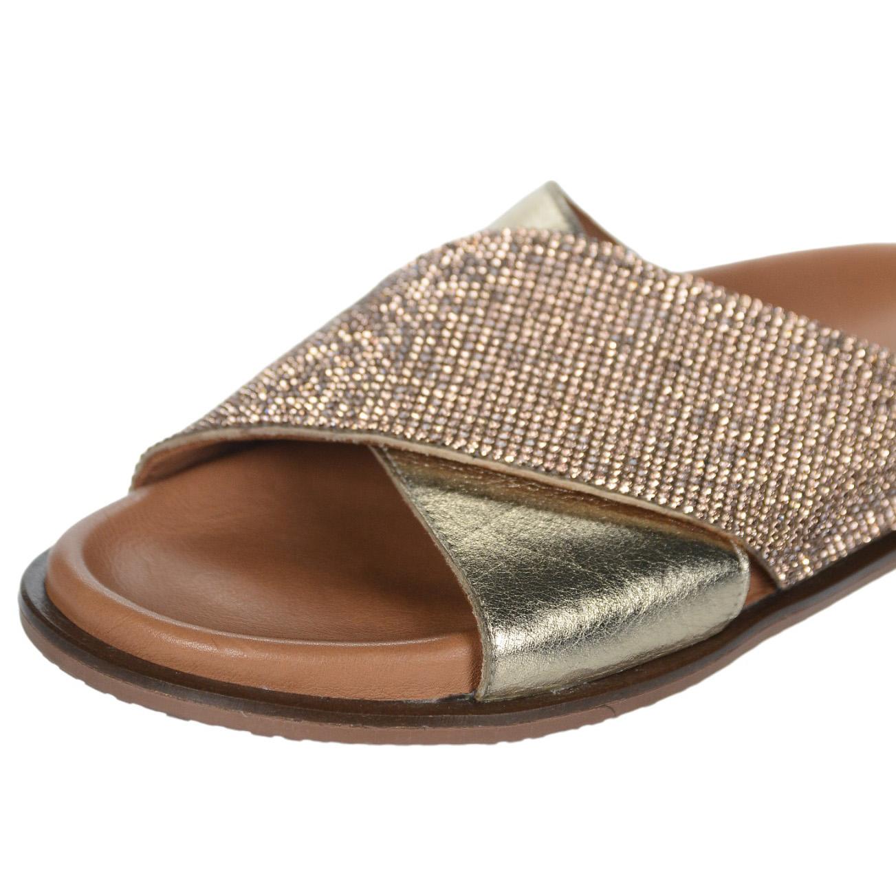 OLIVIA SHOES zlaté šľapky s kamienkami 