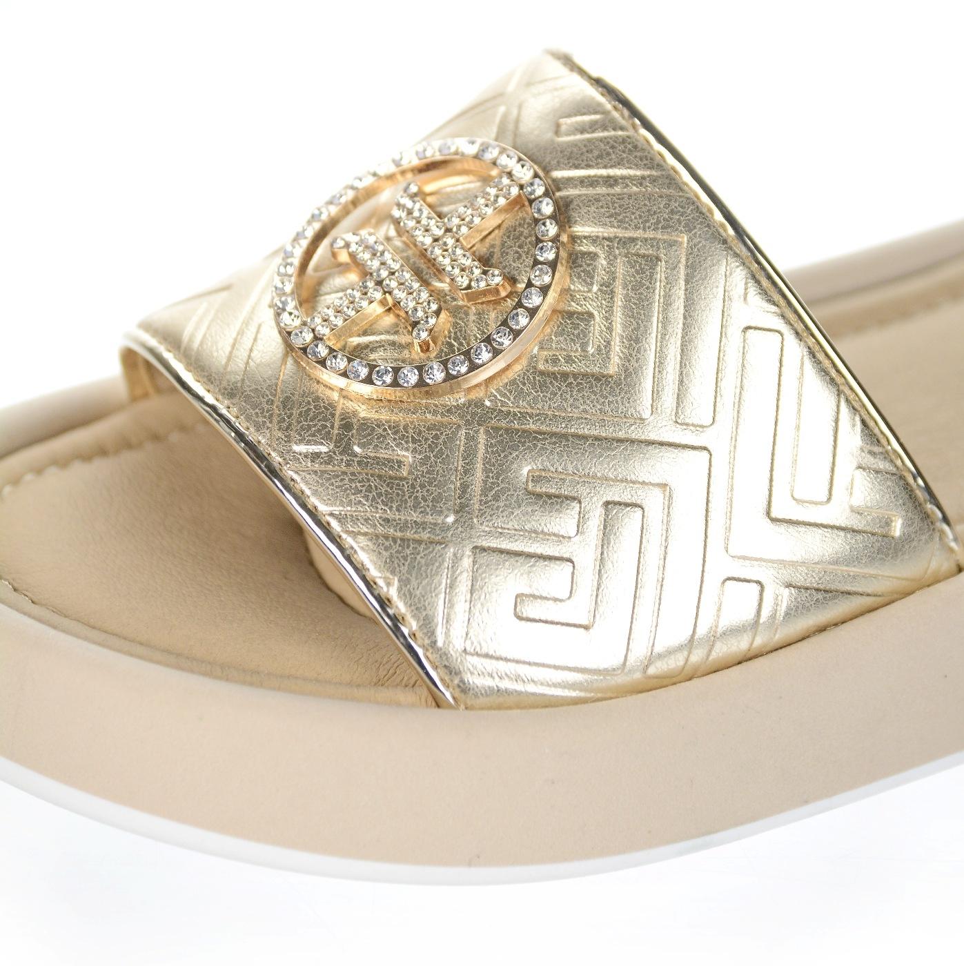 OLIVIA SHOES zlaté štýlové šľapky s okrúhlou ozdobou