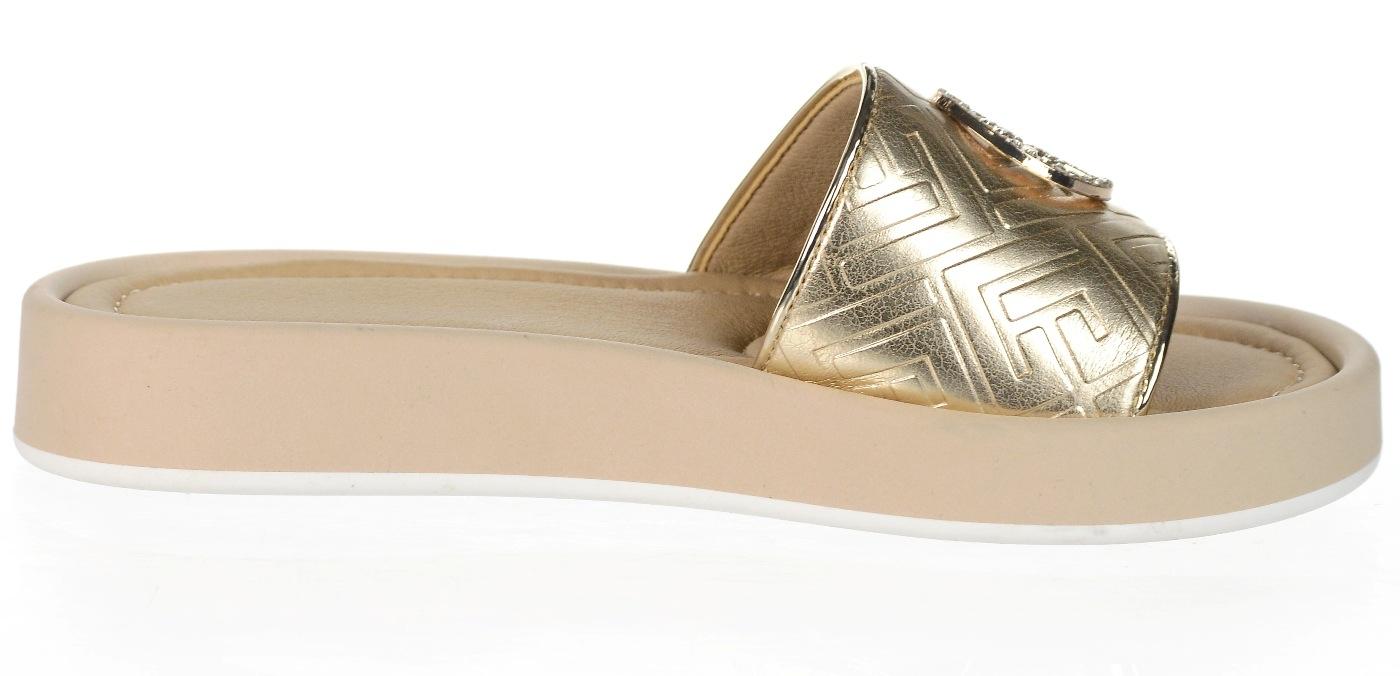 OLIVIA SHOES zlaté štýlové šľapky s okrúhlou ozdobou