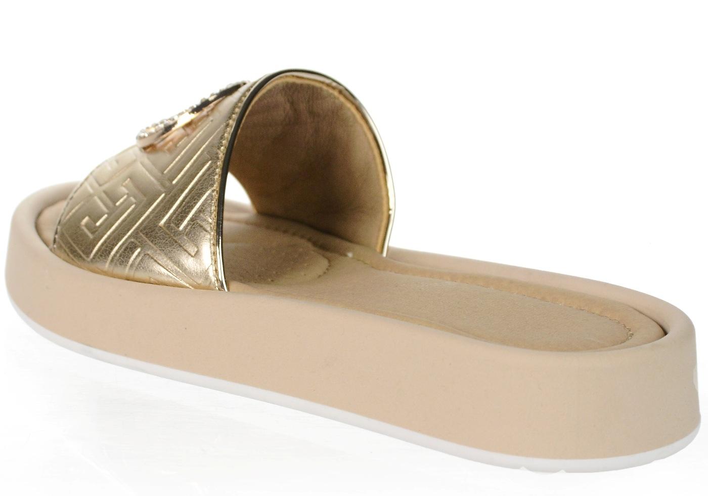 OLIVIA SHOES zlaté štýlové šľapky s okrúhlou ozdobou
