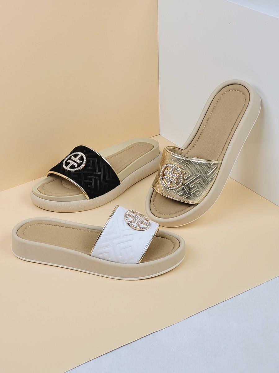 OLIVIA SHOES zlaté štýlové šľapky s okrúhlou ozdobou