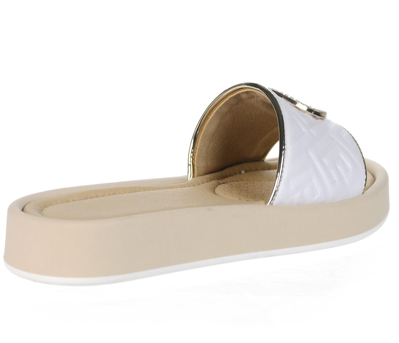 OLIVIA SHOES bielo-zlaté štýlové šľapky s okrúhlou ozdobou