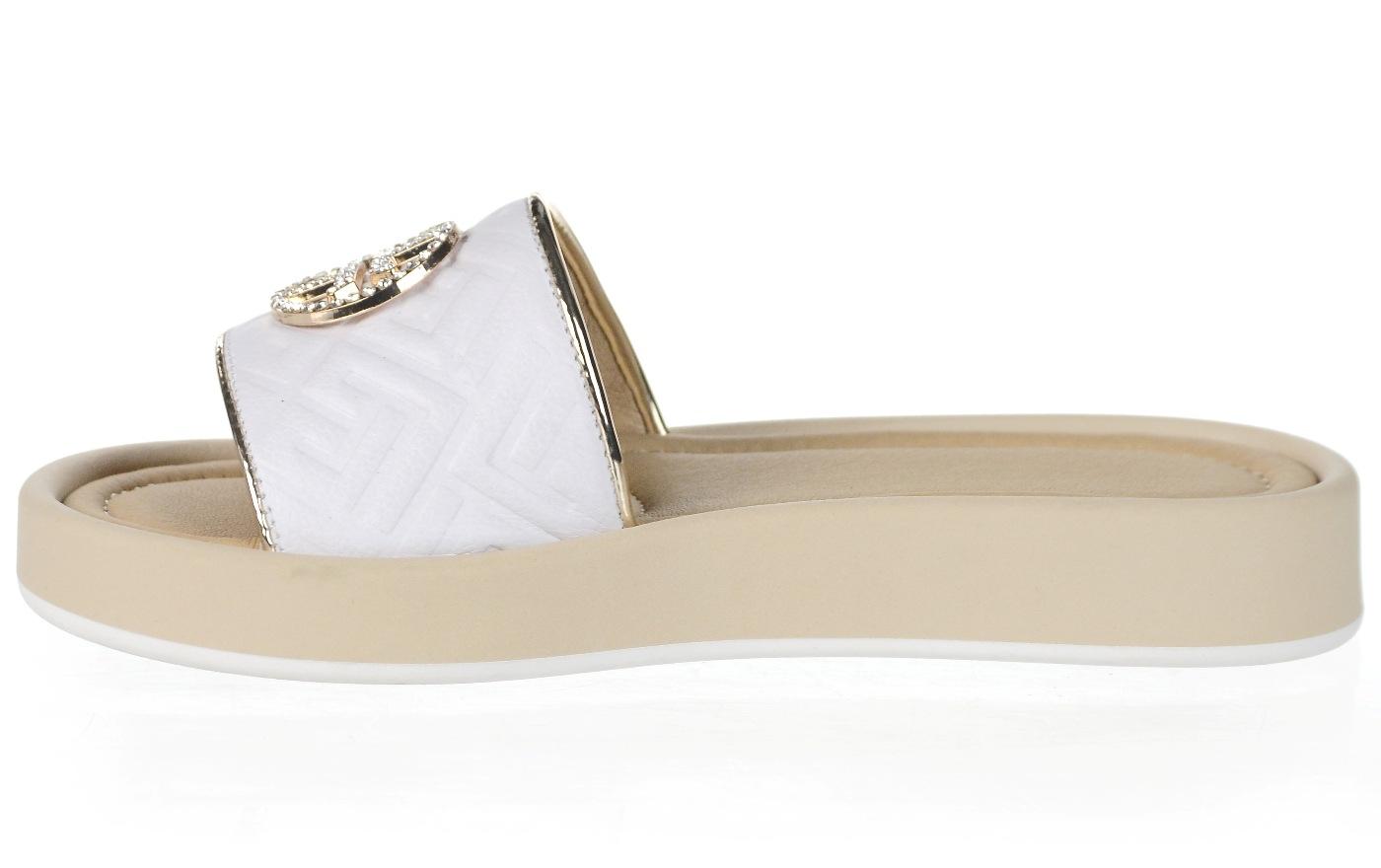 OLIVIA SHOES bielo-zlaté štýlové šľapky s okrúhlou ozdobou