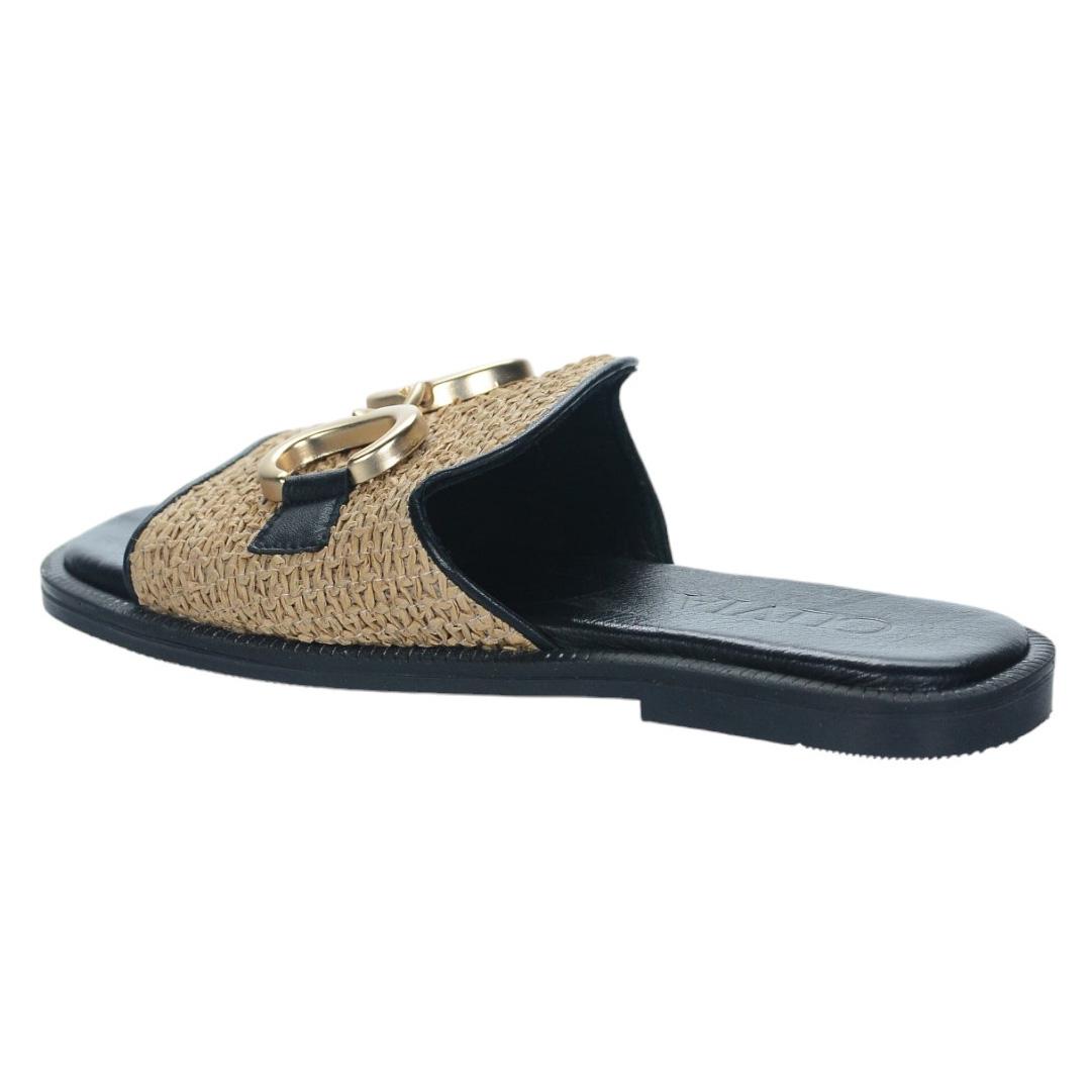 OLIVIA SHOES letné čierne moderné šľapky s ozdobou