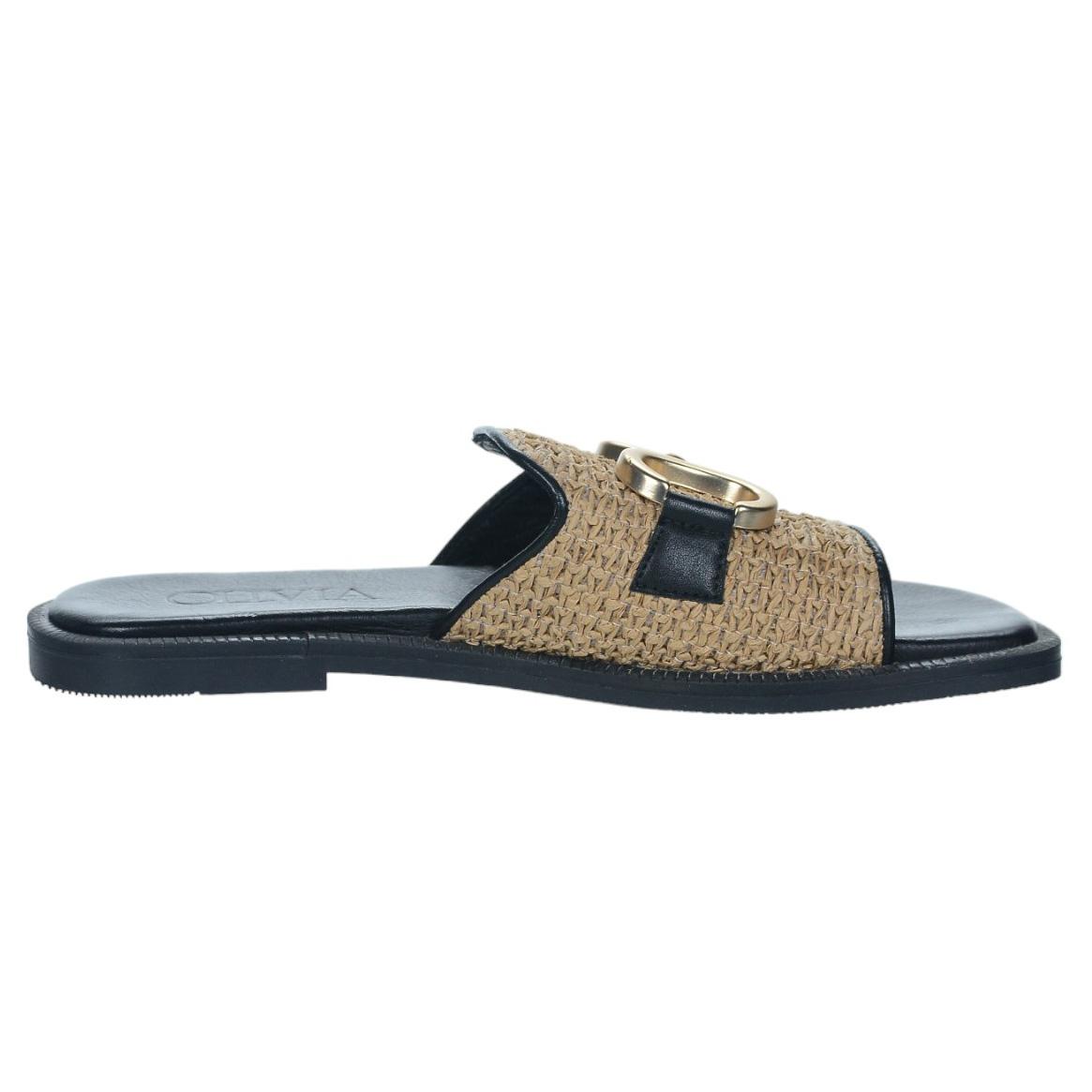 OLIVIA SHOES letné čierne moderné šľapky s ozdobou
