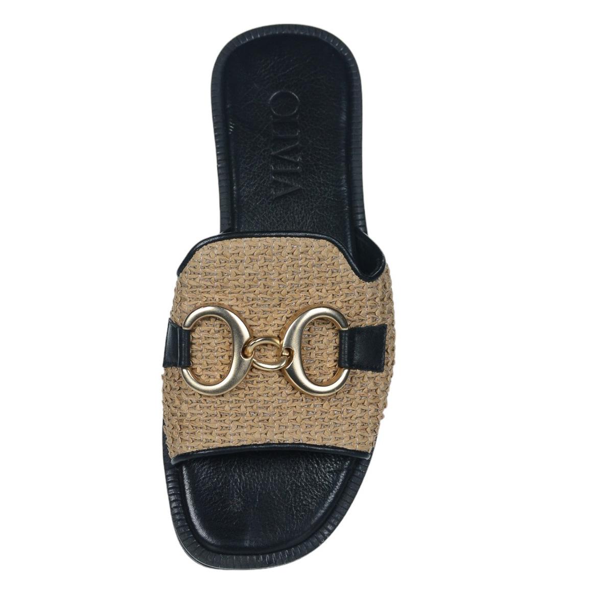 OLIVIA SHOES letné čierne moderné šľapky s ozdobou
