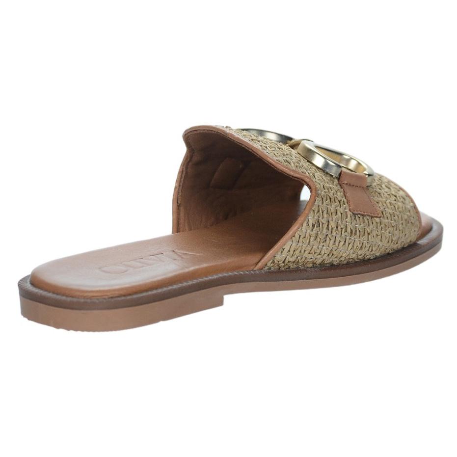 OLIVIA SHOES letné škoricové moderné šľapky s ozdobou