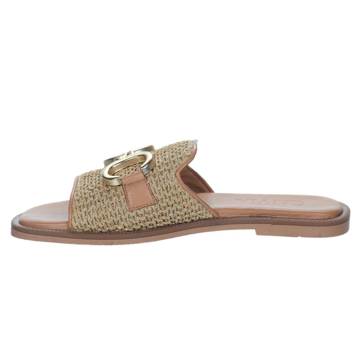 OLIVIA SHOES letné škoricové moderné šľapky s ozdobou