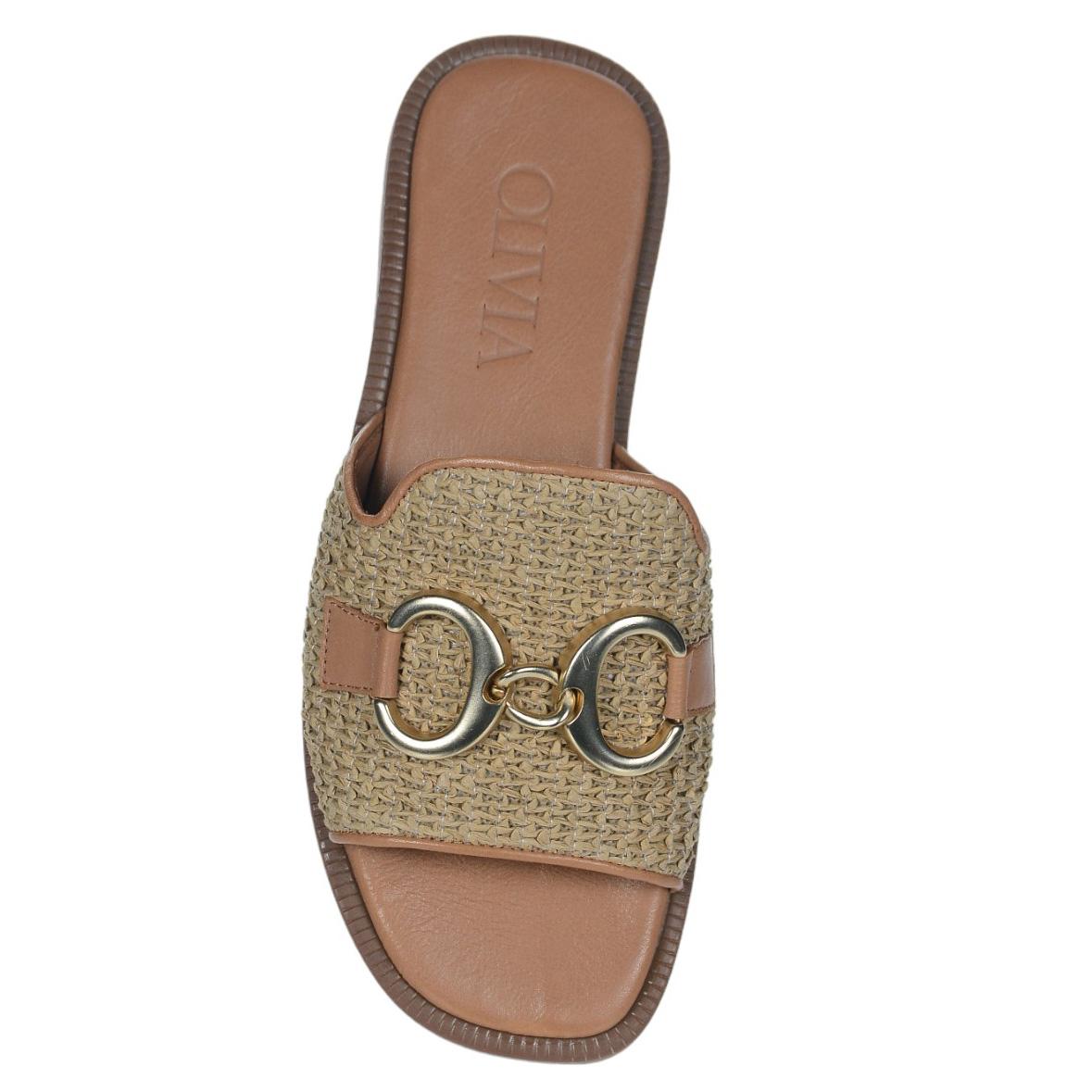 OLIVIA SHOES letné škoricové moderné šľapky s ozdobou