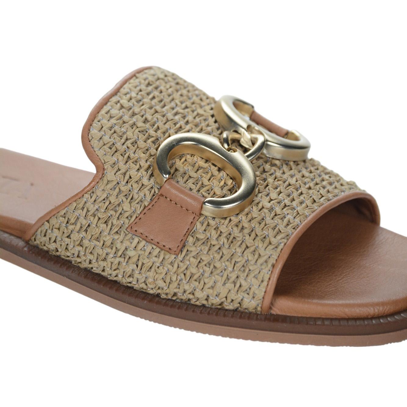 OLIVIA SHOES letné škoricové moderné šľapky s ozdobou