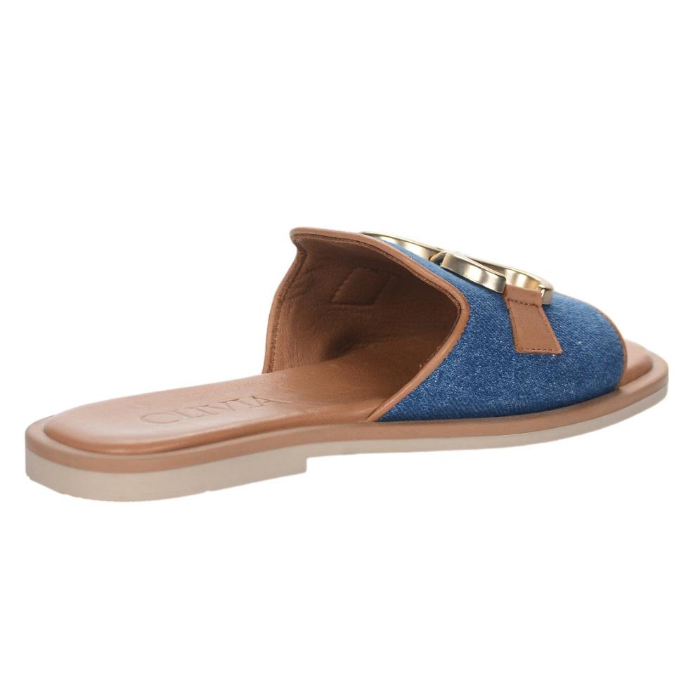 OLIVIA SHOES letné riflové moderné šľapky s ozdobou