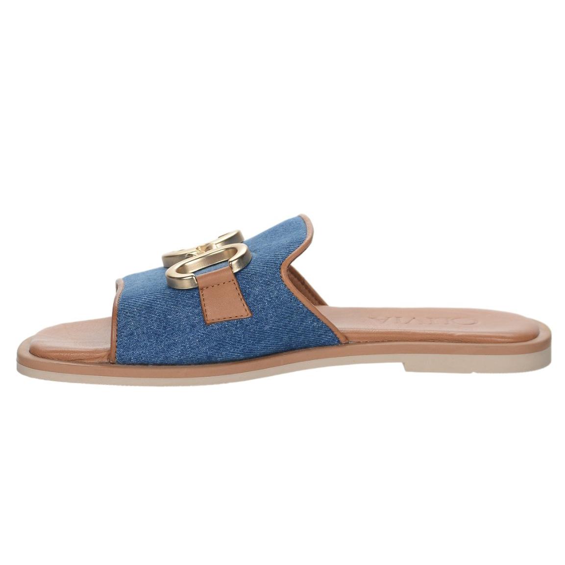 OLIVIA SHOES letné riflové moderné šľapky s ozdobou