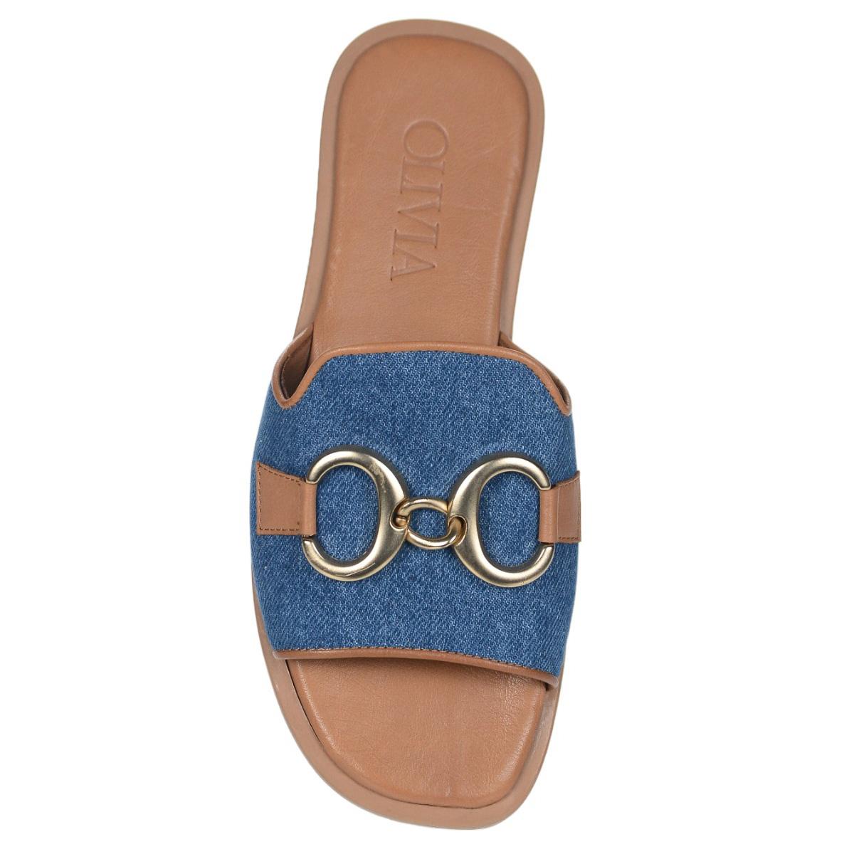 OLIVIA SHOES letné riflové moderné šľapky s ozdobou